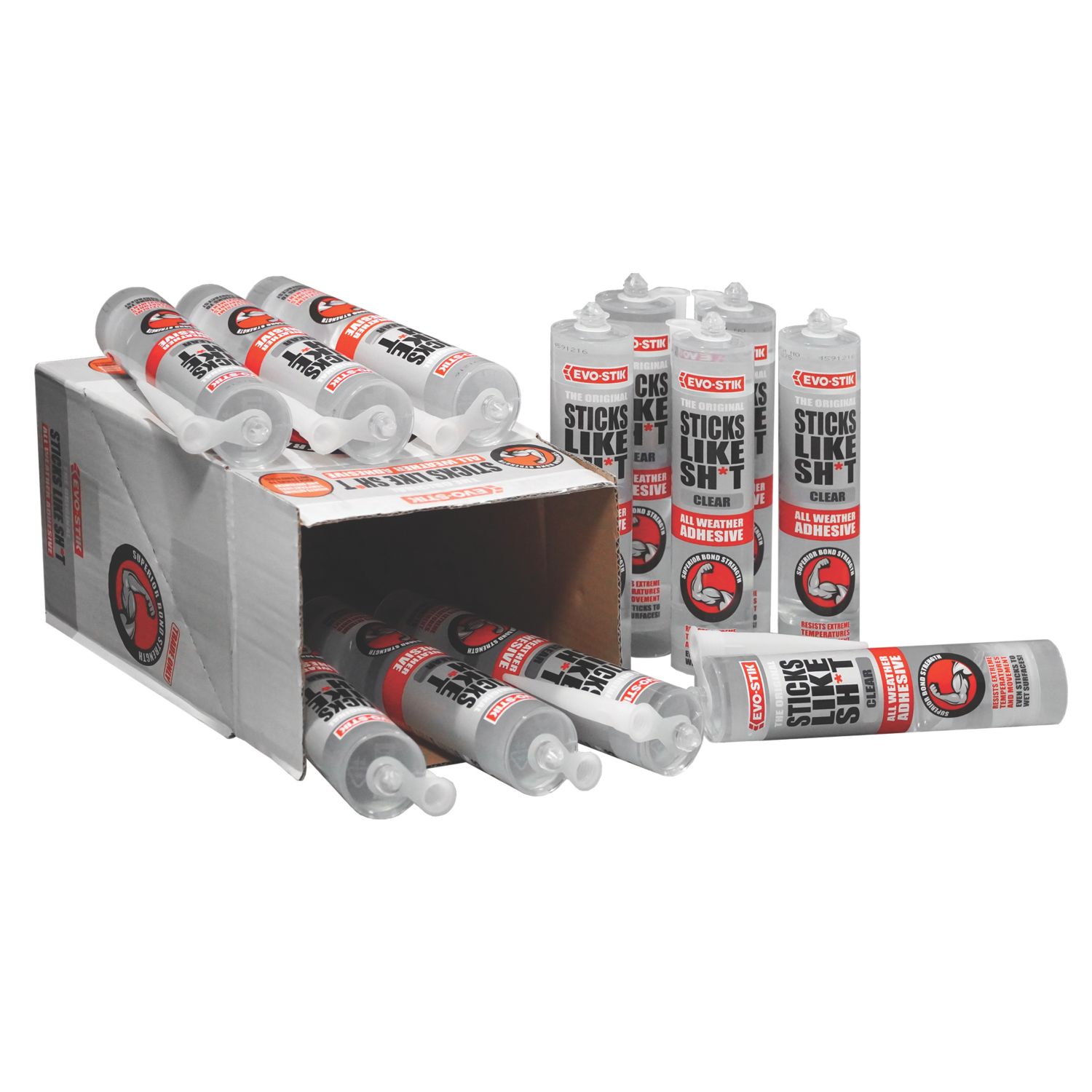Evo-Stik Sticks Like Sh*t Solvent-Free All-Weather Adhesive Clear 290ml 12 Pack (120VR)