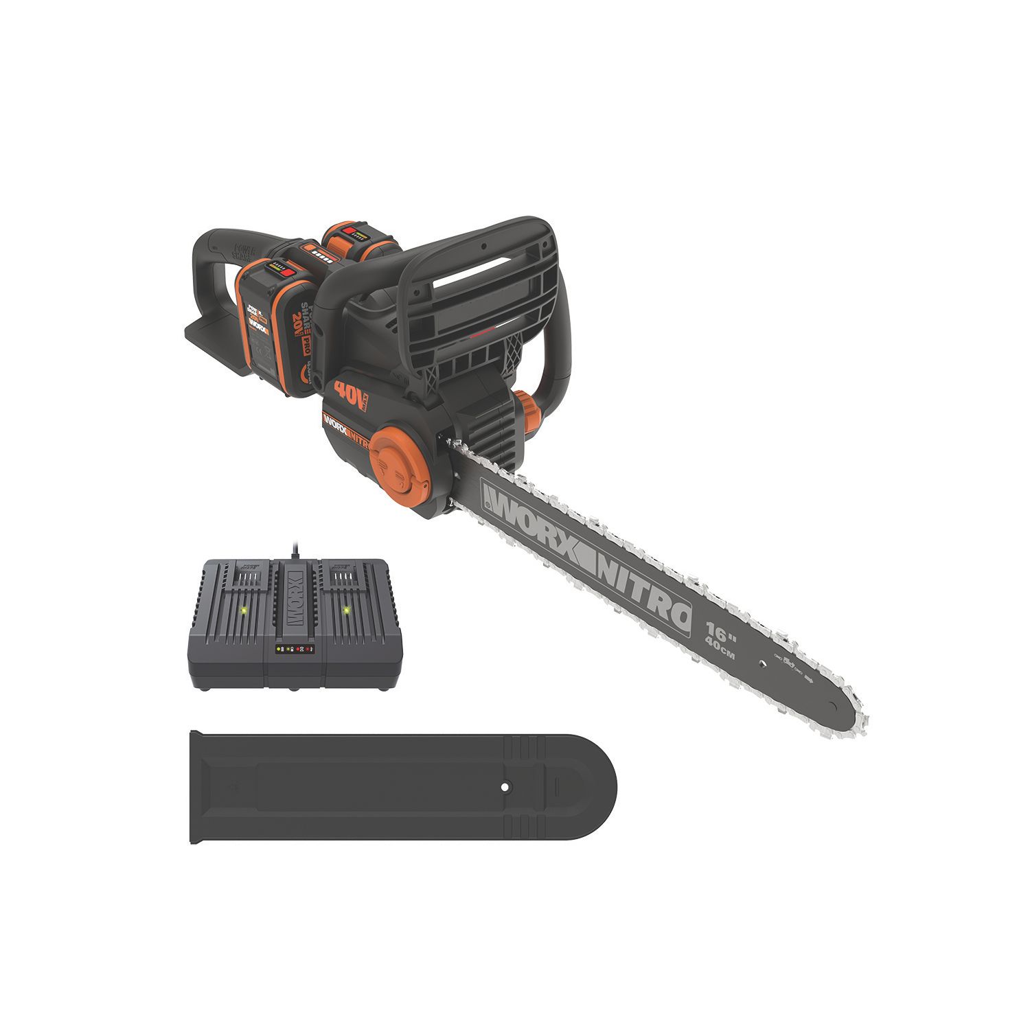 Worx WG385E 40V 2 x 4.0Ah Lithium PowerShare Pro Brushless Cordless 40cm Chainsaw (123HA)