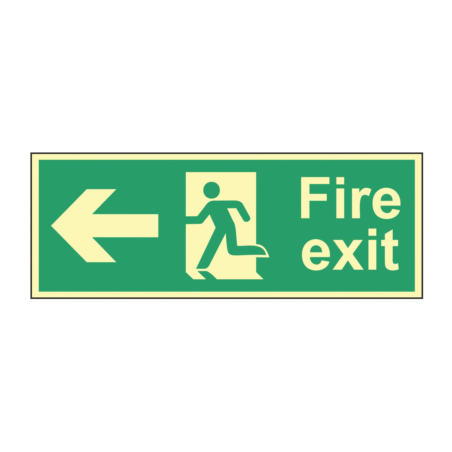 Essentials Photoluminescent "Fire Exit Man Left Arrow" Sign 150mm x 400mm (124FG)