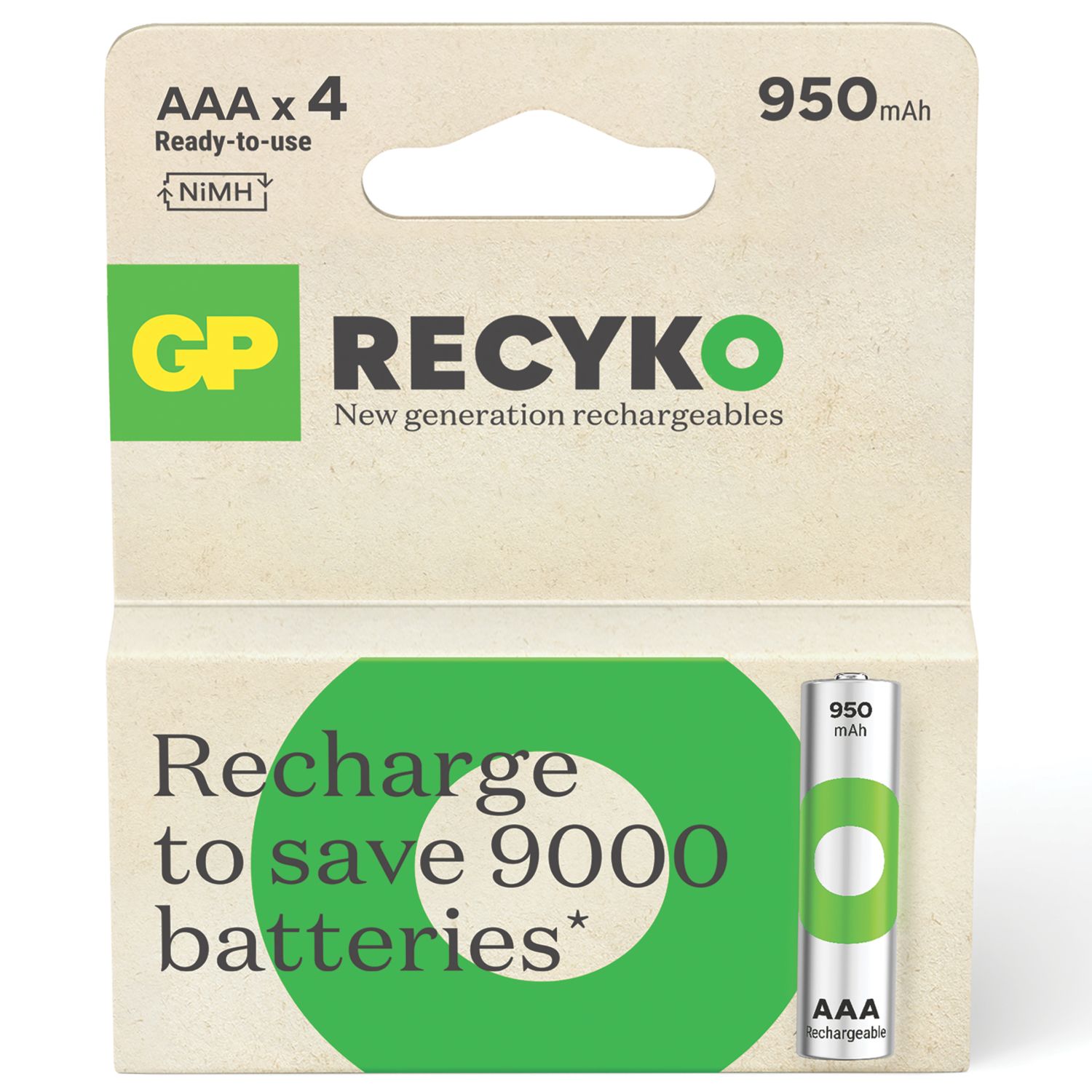 GP Batteries Recyko Rechargeable AAA 1.2V Ni-MH Batteries 4 Pack (124RM)
