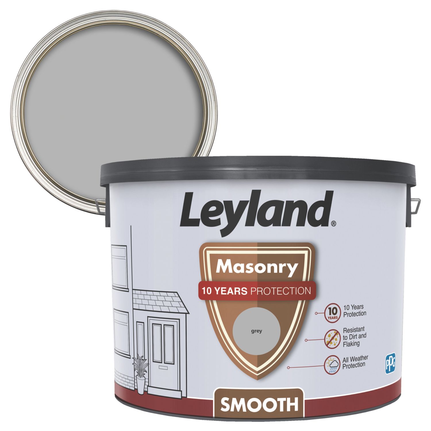 Leyland Retail 10Ltr Smooth Grey Masonry Paint (124TV)