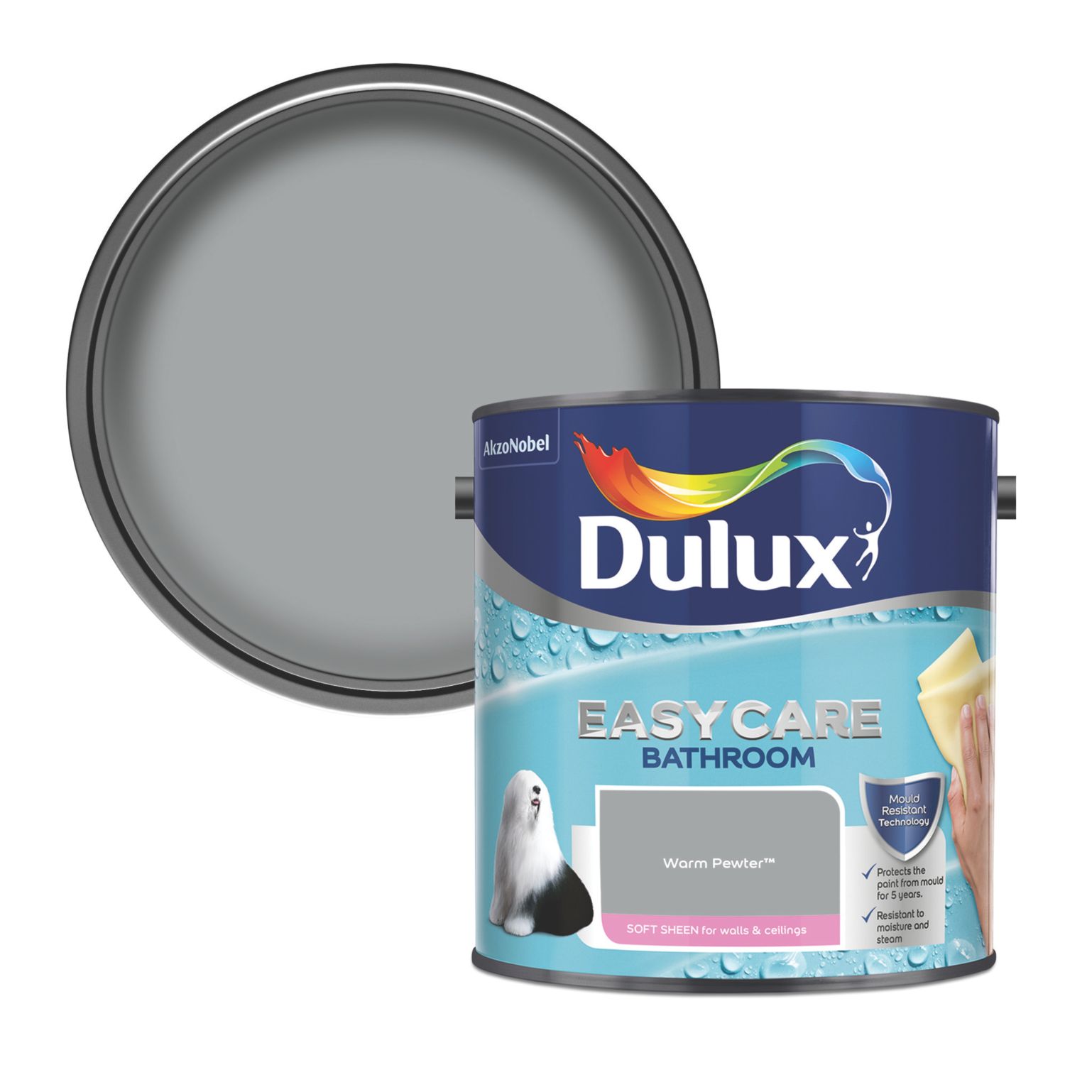 Dulux Easycare 2.5Ltr Warm Pewter Soft Sheen Emulsion Bathroom Paint (125CG)