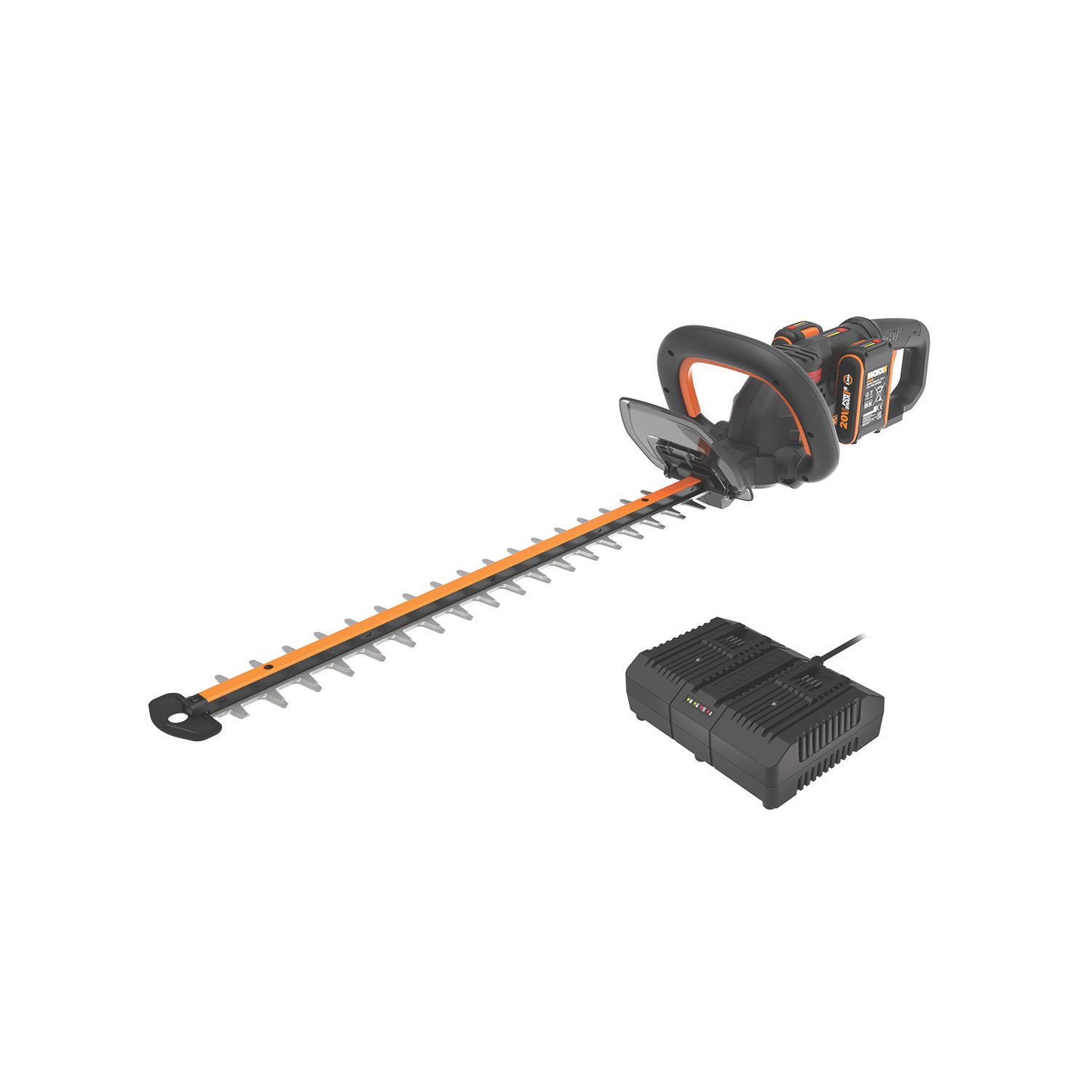 Worx WG286E 61cm 40V 2 x 2.0Ah Lithium PowerShare Brushless Cordless Hedge Trimmer (126HA)