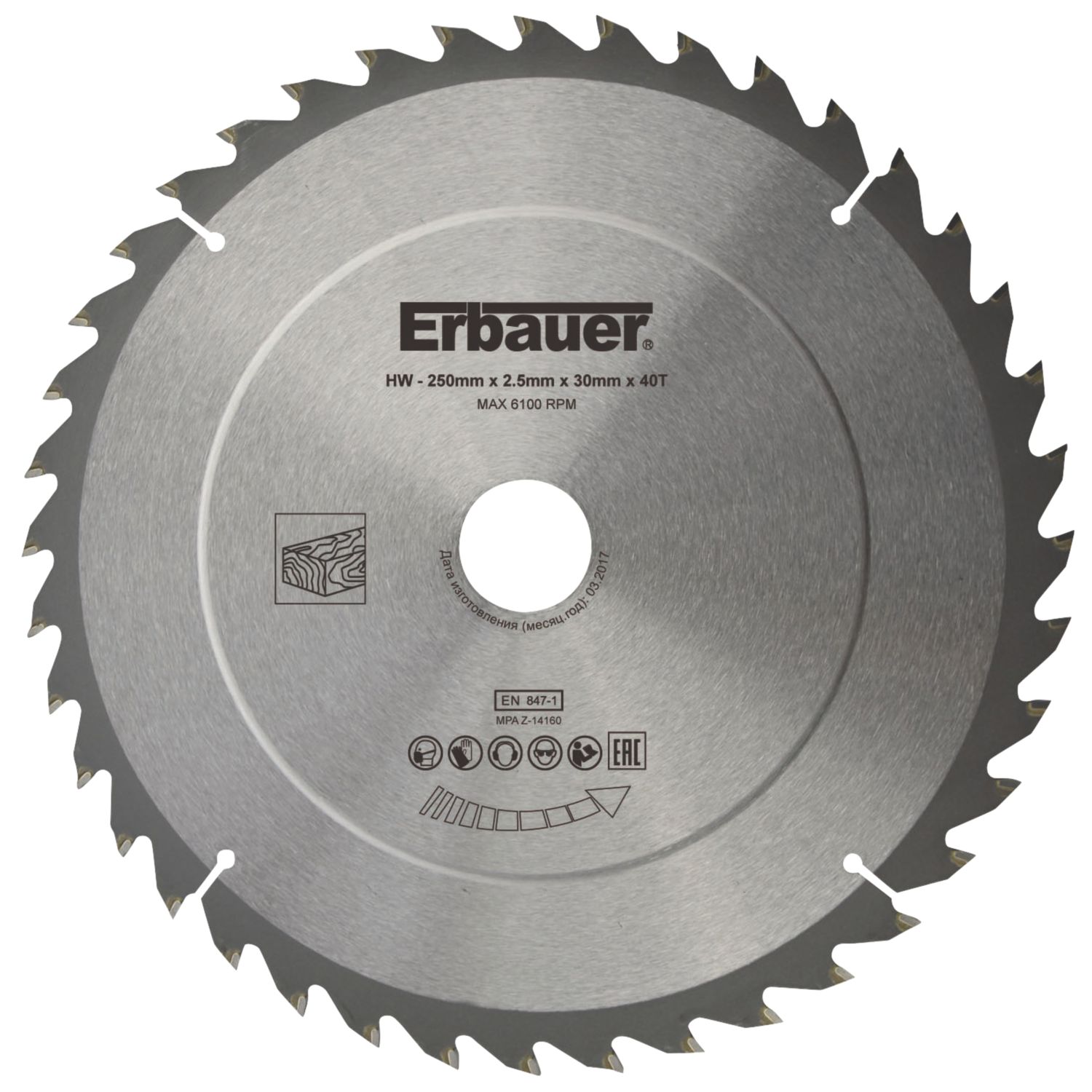 Erbauer Wood TCT Saw Blade 250mm x 30mm 40T (1283V)