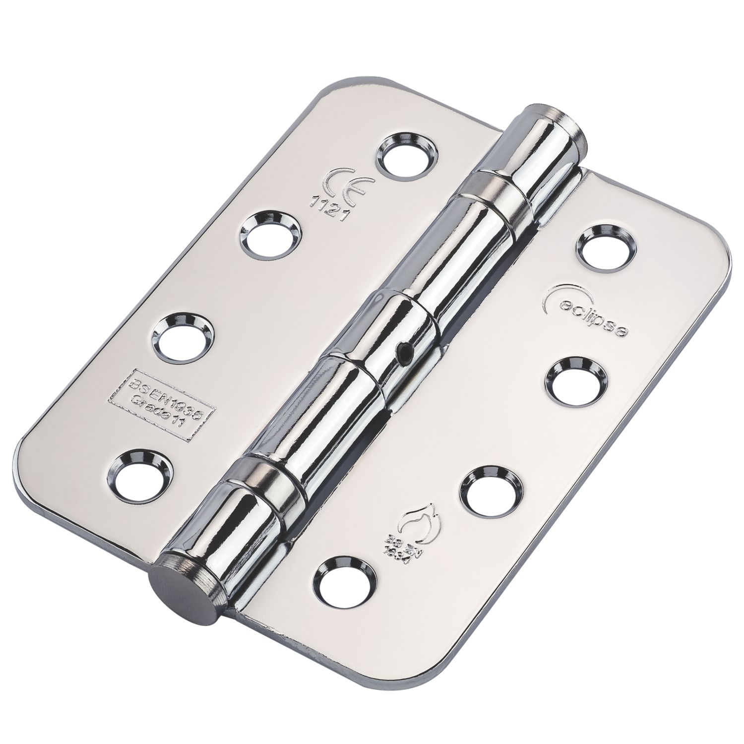 Eclipse Polished Chrome Grade 11 Fire Rated Ball Bearing Hinges Radius Corners 102mm x 76mm 2 Pack (1337P)