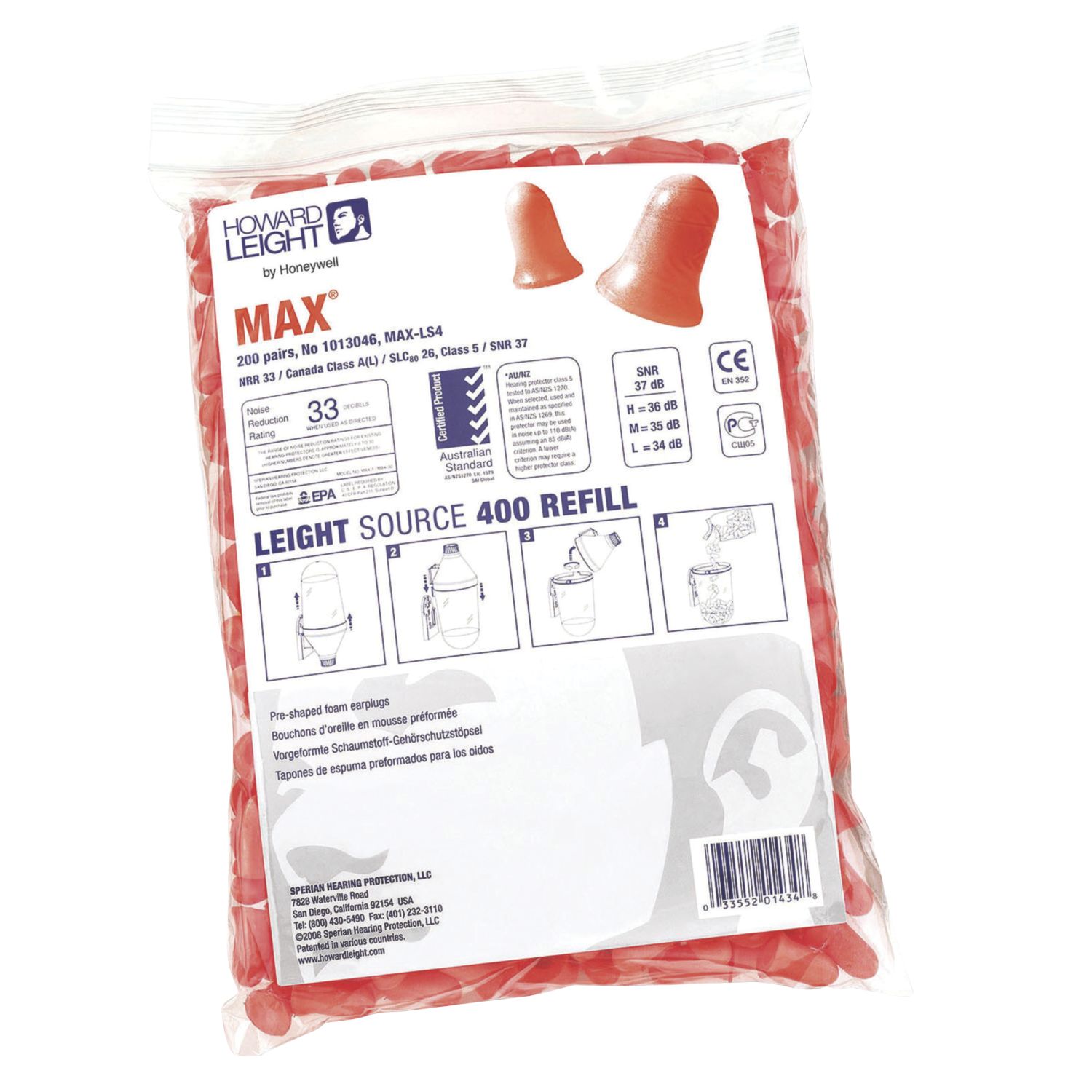 Howard Leight Max 37dB Foam Ear Plugs 200 Pairs (1346H)