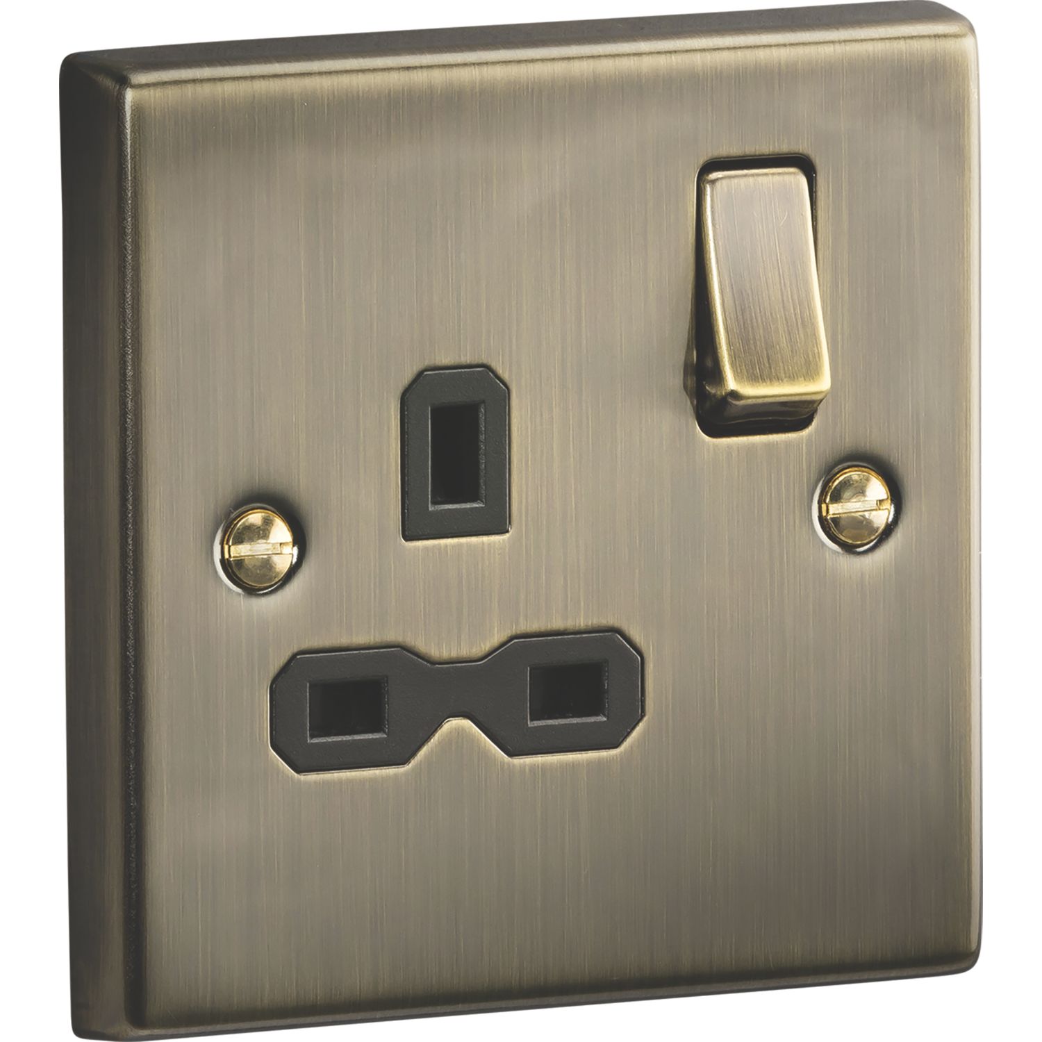 Knightsbridge 13A 1-Gang DP Switched Single Socket Antique Brass with Black Inserts (134TX)