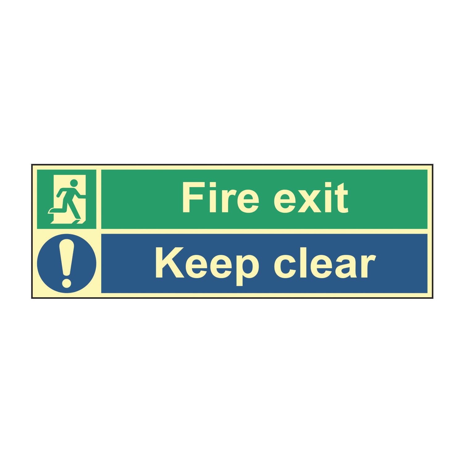 Essentials Photoluminescent "Fire Exit Keep Clear" Sign 150mm x 400mm (136FG)