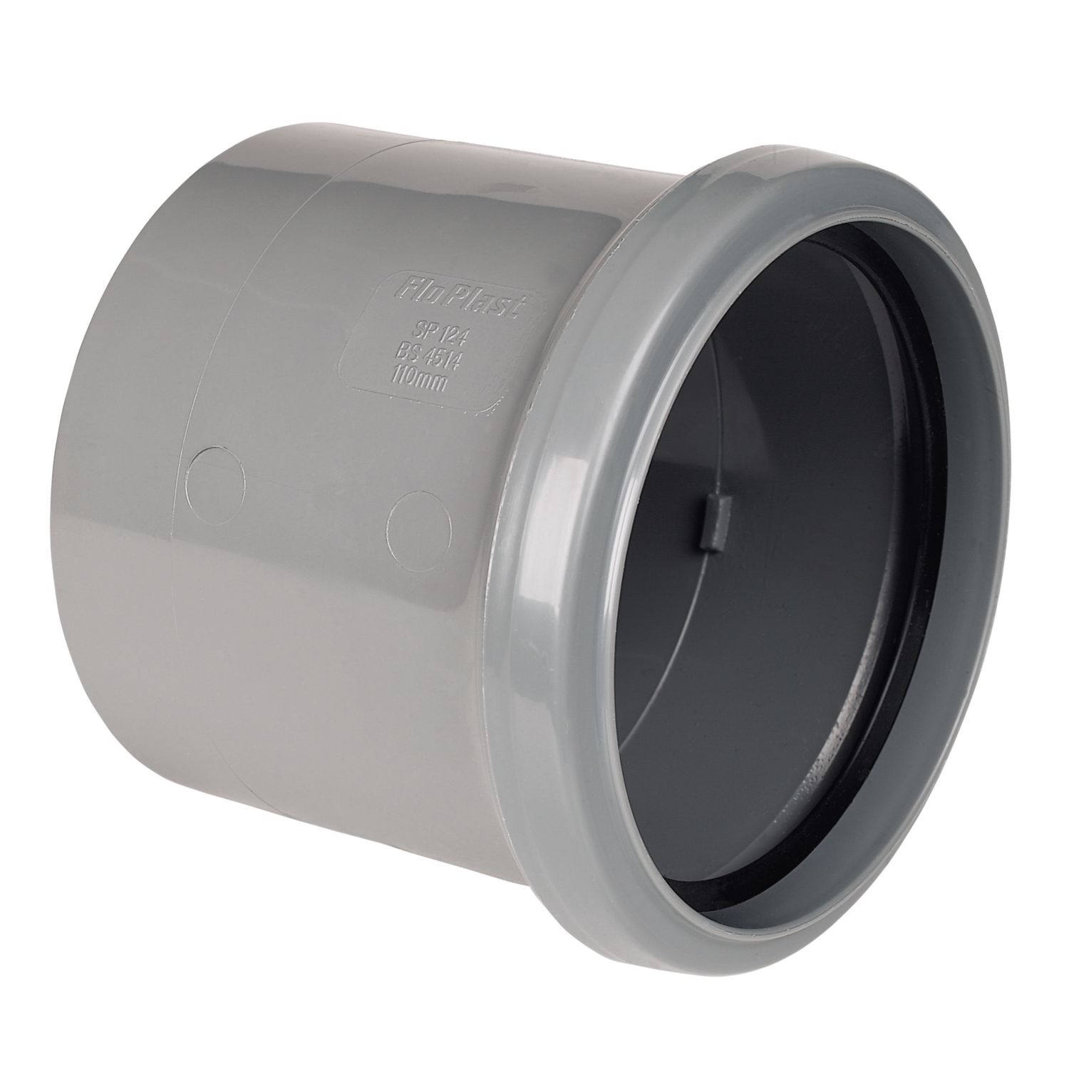 FloPlast Push-Fit/Solvent Weld Single Socket Pipe Coupler Grey 110mm (13738)