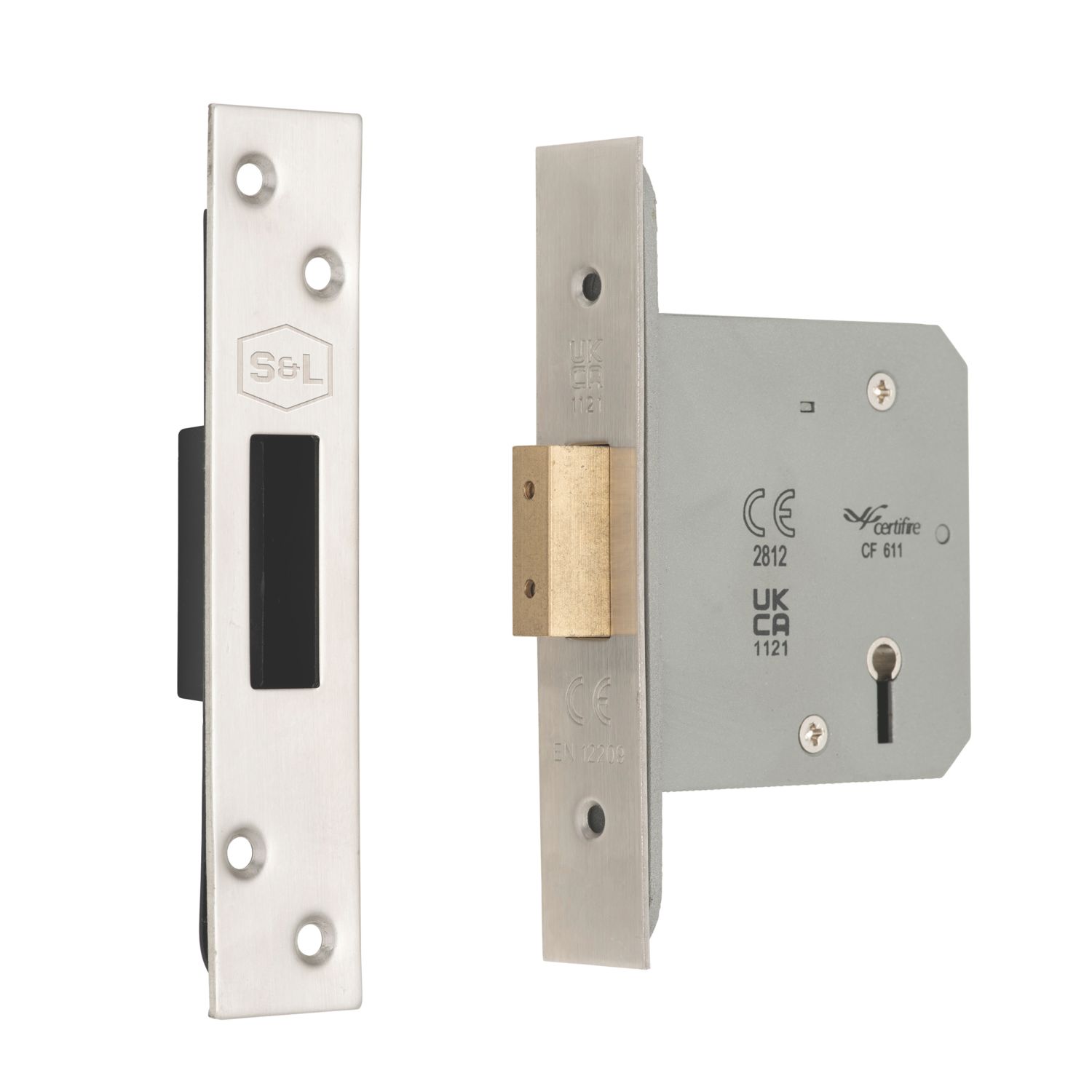 Smith & Locke Fire Rated 5 Lever Nickel Deadlock 76mm Case - 57mm Backset (137PY)