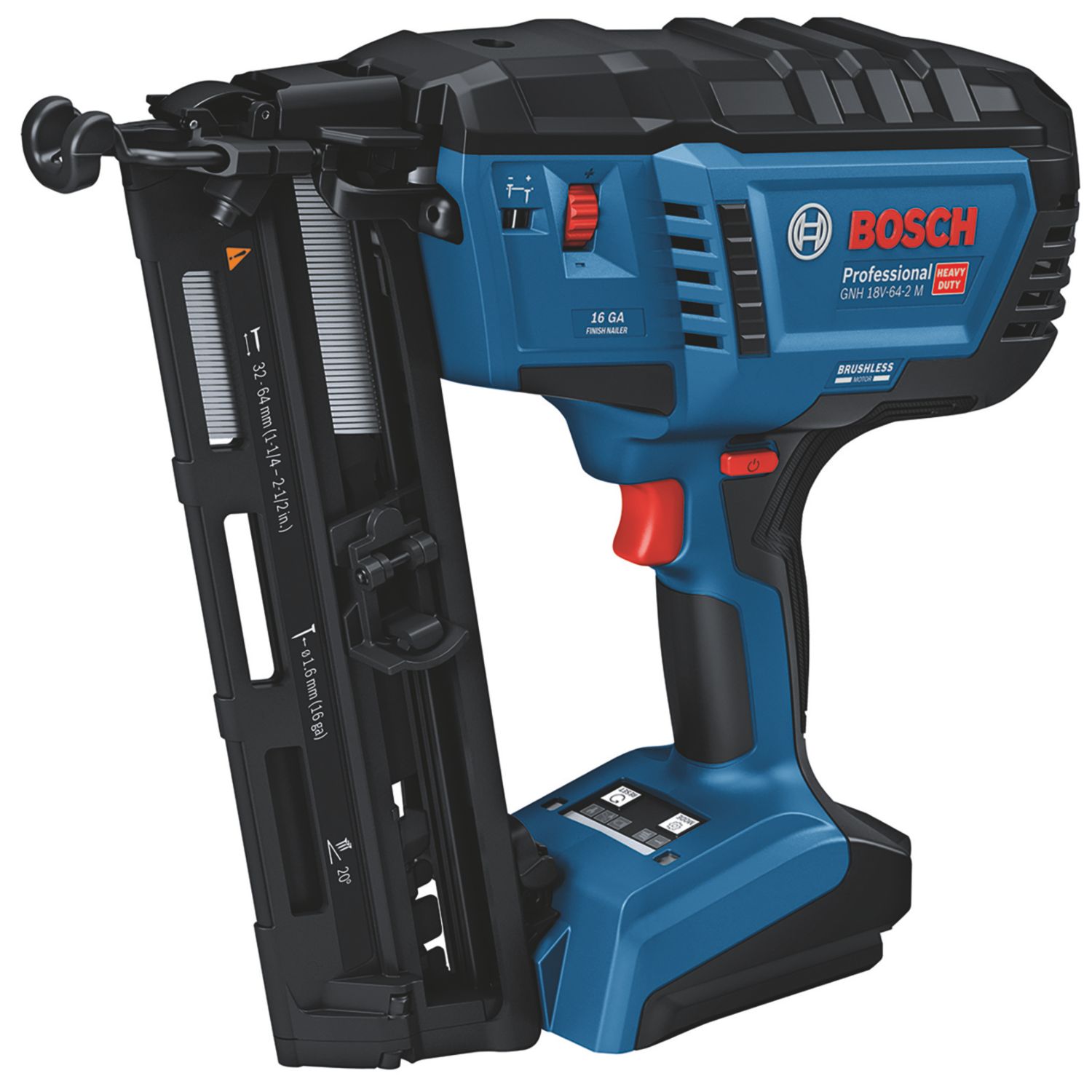 Bosch GNH 18V-64-2 M Professional 64mm 18V Li-Ion AMPShare Brushless Mechanical & Electrical Cordless Nail Gun - Bare (138CP)