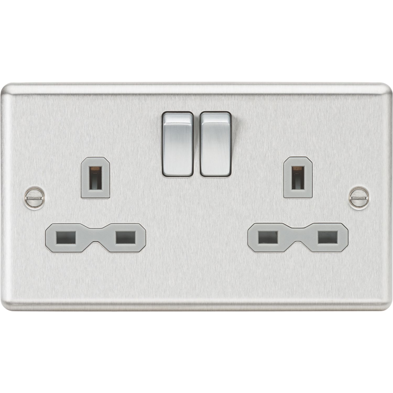 Knightsbridge 13A 2-Gang DP Switched Double Socket Brushed Chrome with Colour-Matched Inserts (138TX)