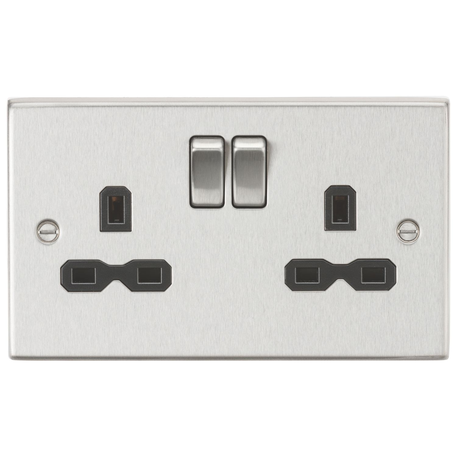Knightsbridge 13A 2-Gang DP Switched Double Socket Brushed Chrome with Black Inserts (139TX)