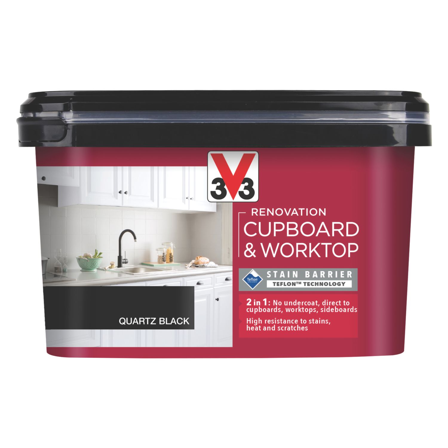 V33 2Ltr Quartz Black Satin Kitchen Cupboard Paint (140FW)