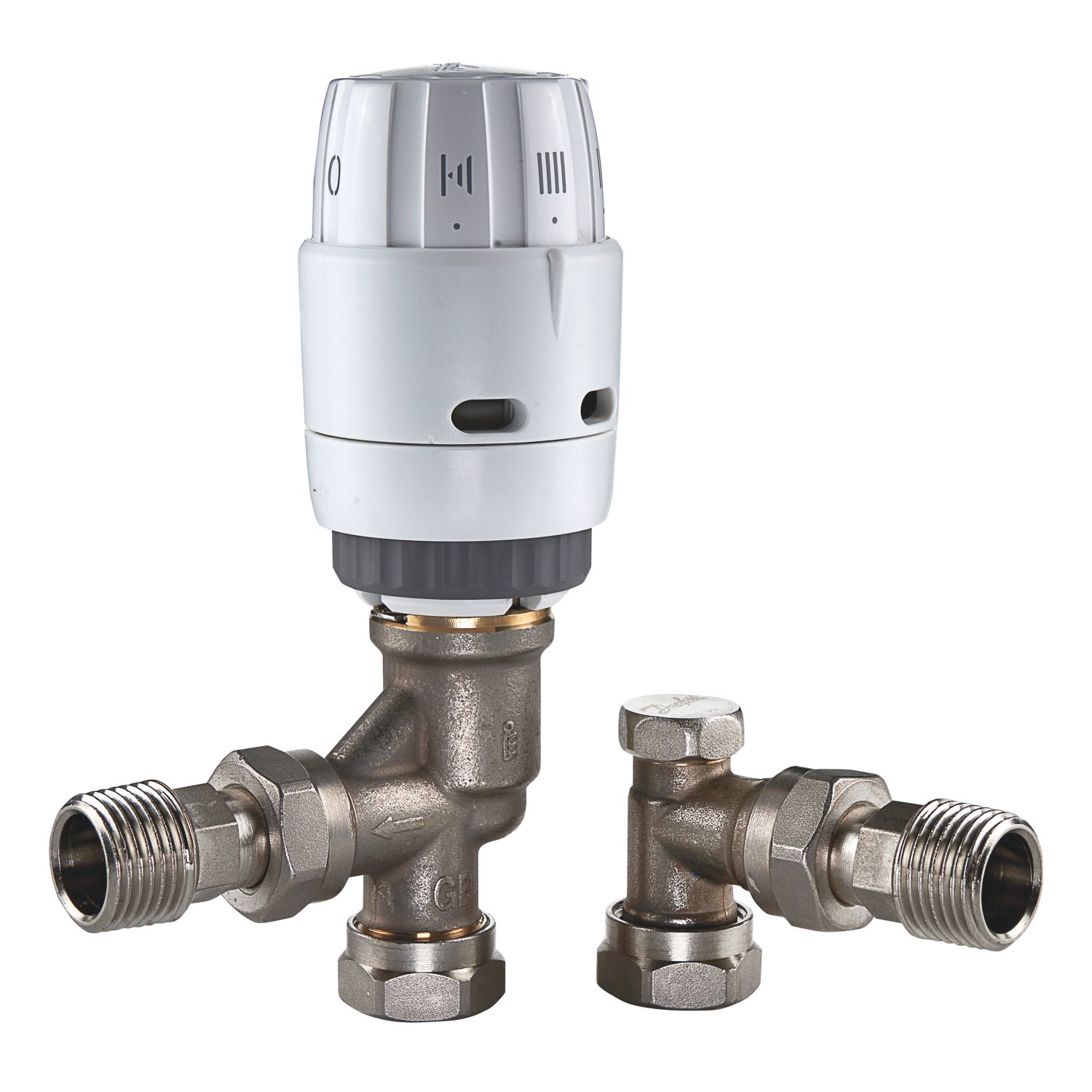 Danfoss RAS-B² 15mm x 1/2" White/Nickel-Plated Angled & L/S Traditional Thermostatic Radiator Valve & Lockshield (140PF)