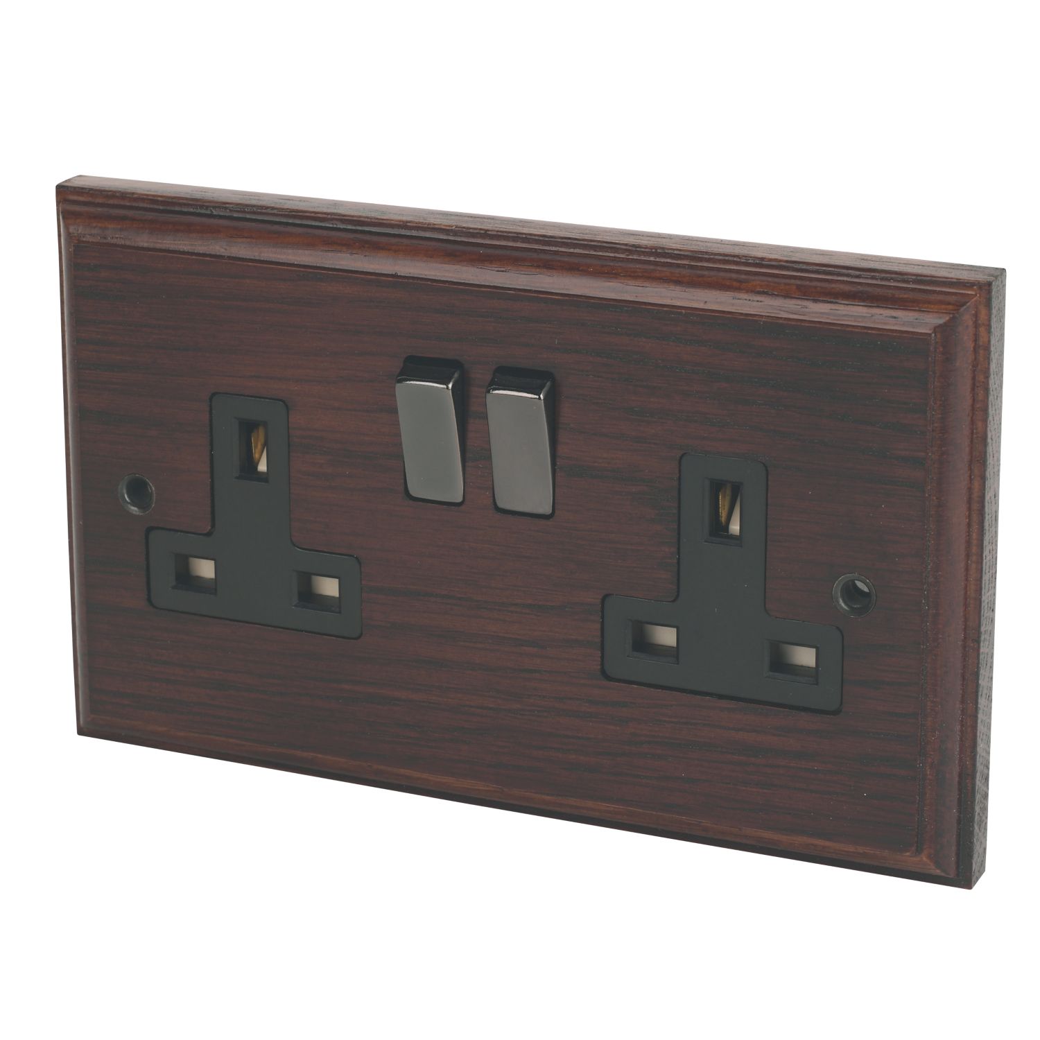 Varilight 13AX 2-Gang DP Switched Plug Socket Dark Oak with Black Inserts (1415H)