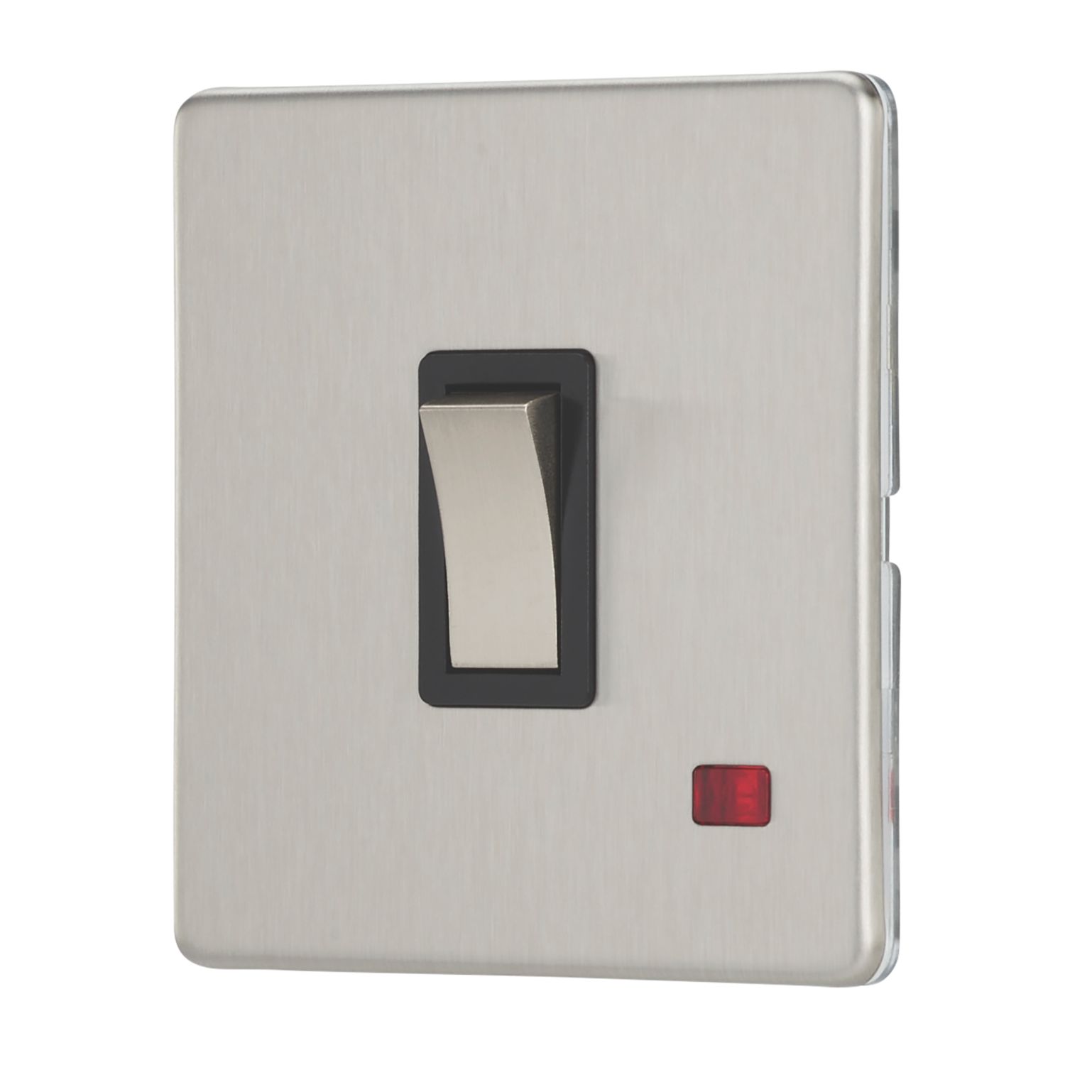 Contactum Lyric 20A 1-Gang DP Control Switch Brushed Steel with Neon with Black Inserts (141RR)