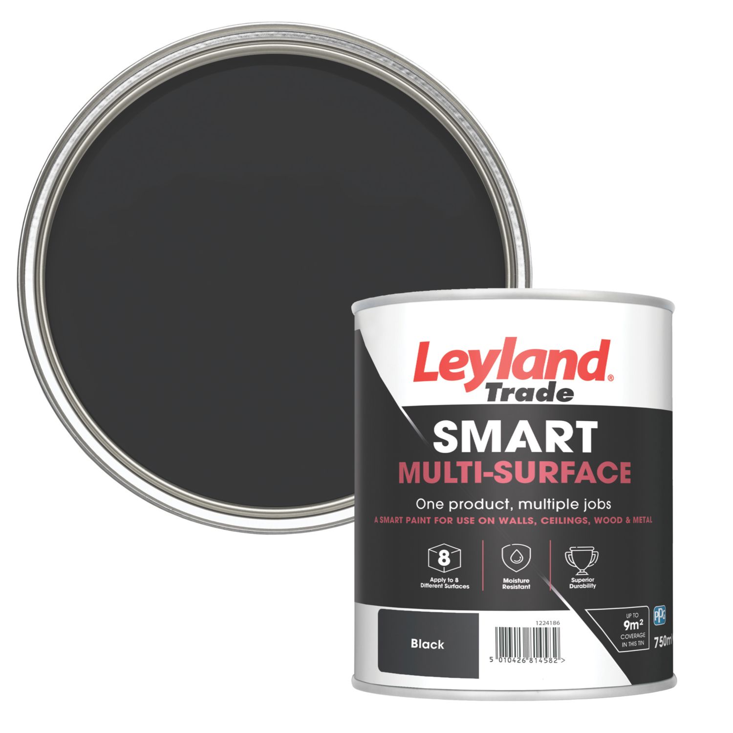 Leyland Trade 750ml Black Eggshell Emulsion Multi Surface Paint (142PT)