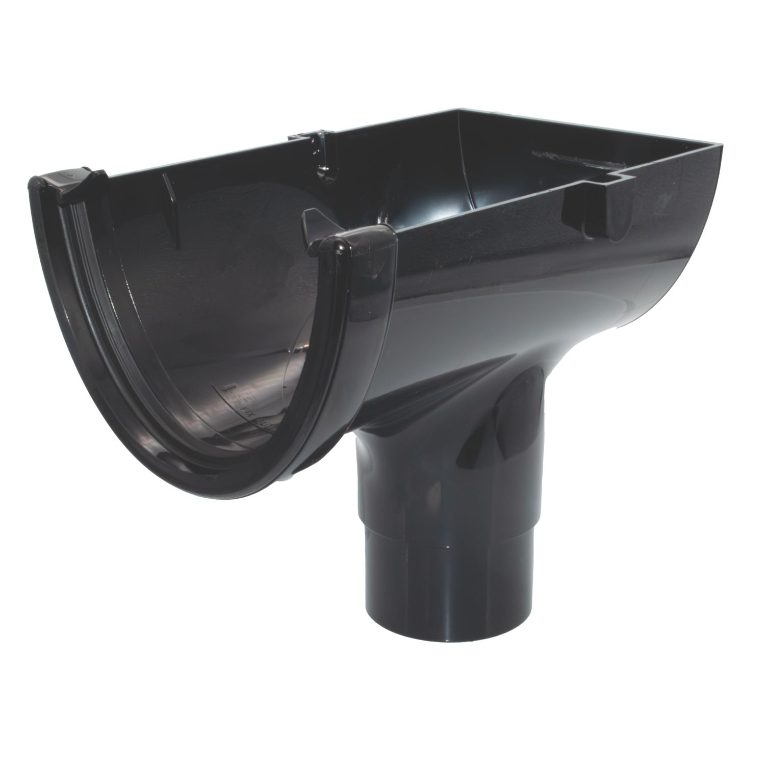 FloPlast Hi-Cap uPVC Half Round Stop End Outlet Black 115mm x 68mm (142YE)