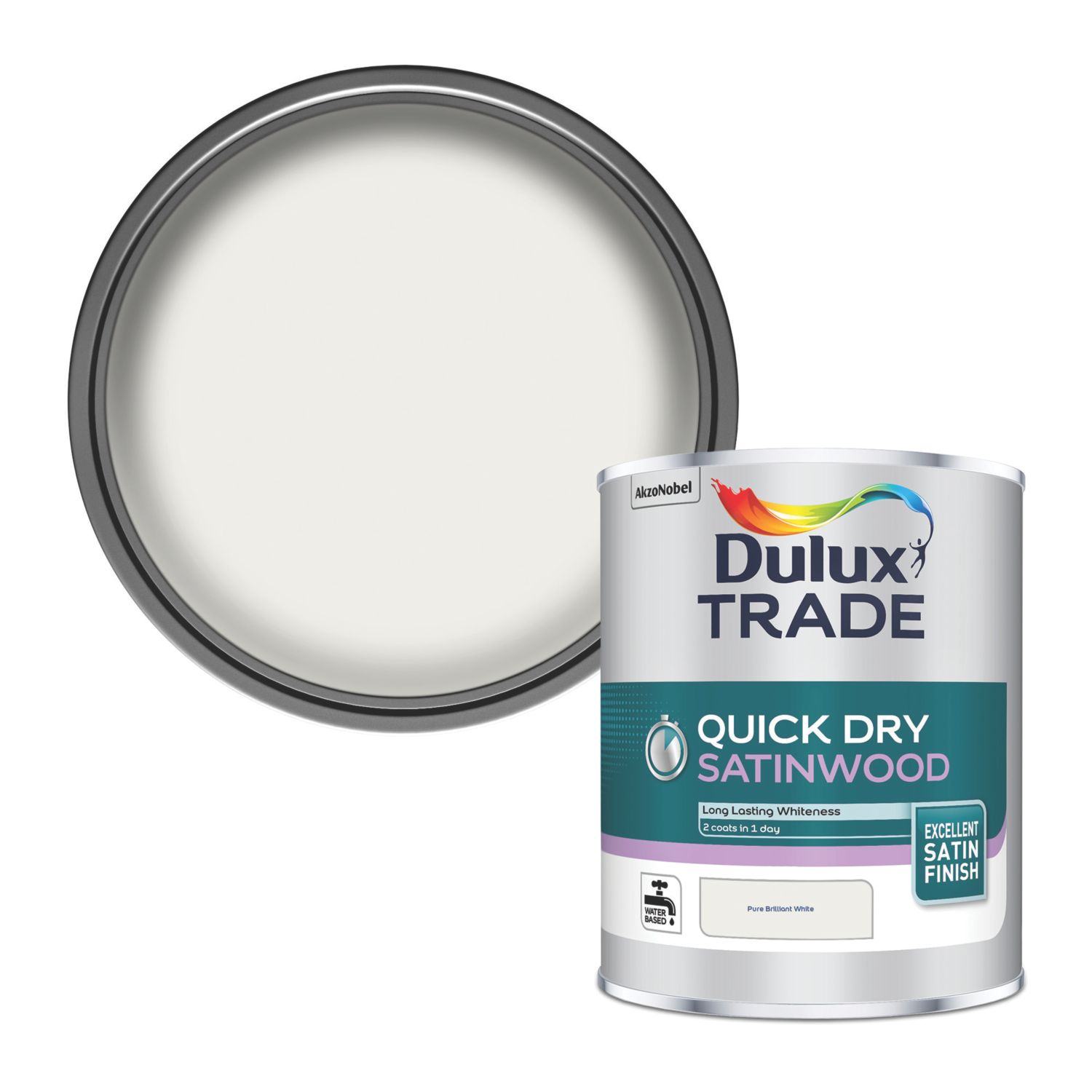 Dulux Trade 1Ltr Pure Brilliant White Satin Water-Based Trim Paint (1450H)