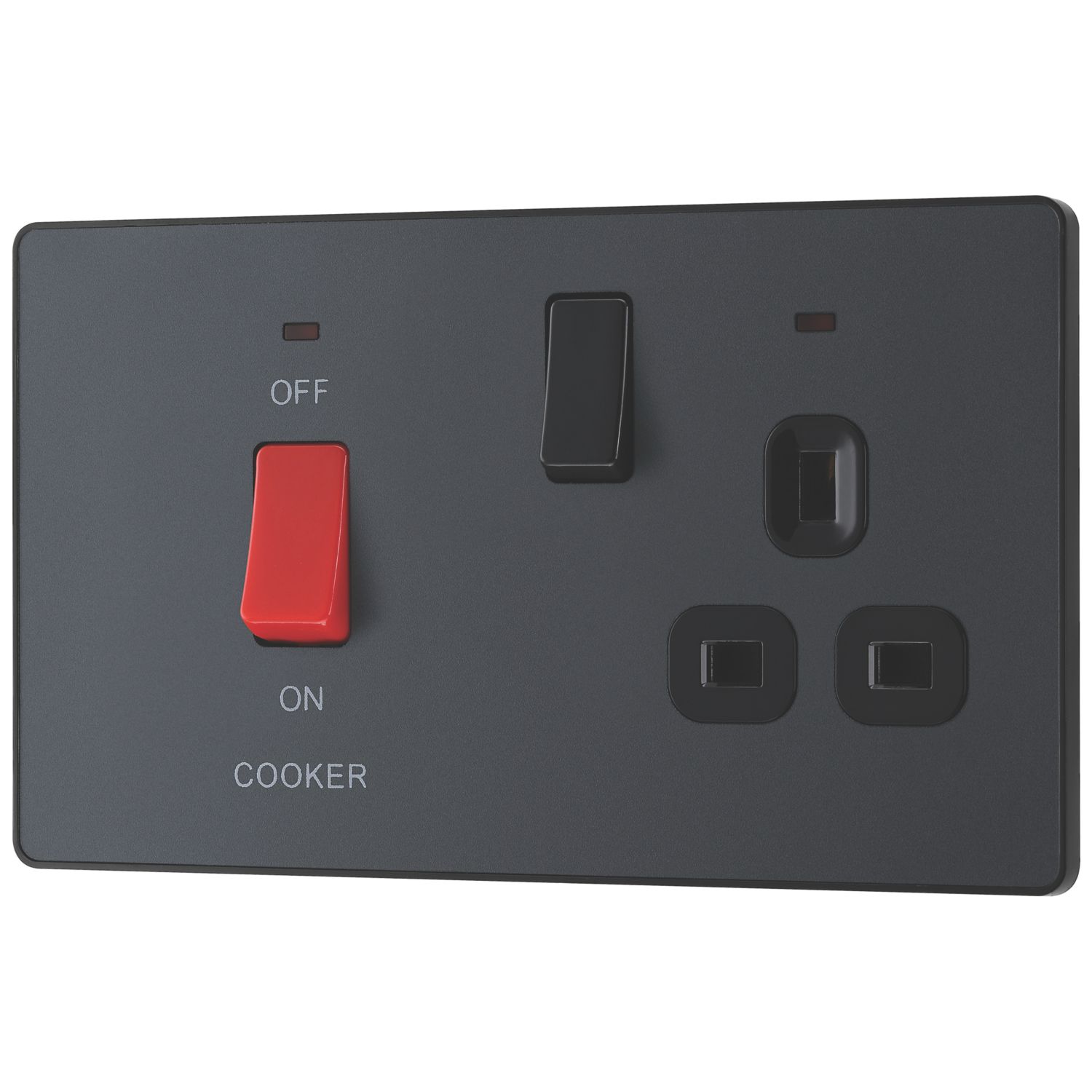 British General Evolve 45A 2-Gang 2-Pole Cooker Switch & 13A DP Switched Socket Grey with LED with Black Inserts (151PX)