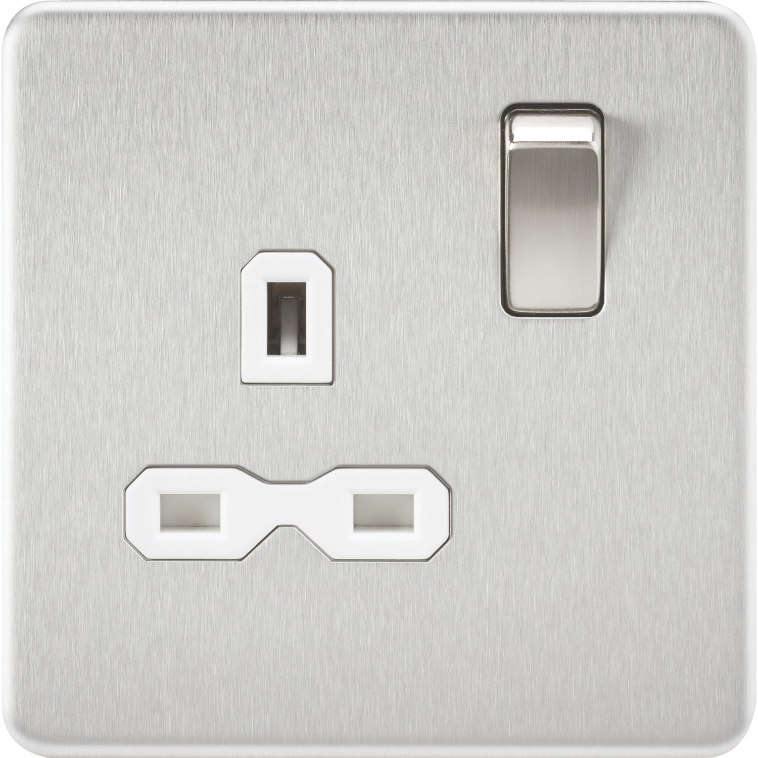 Knightsbridge 13A 1-Gang DP Switched Single Socket Brushed Chrome with White Inserts (153VF)
