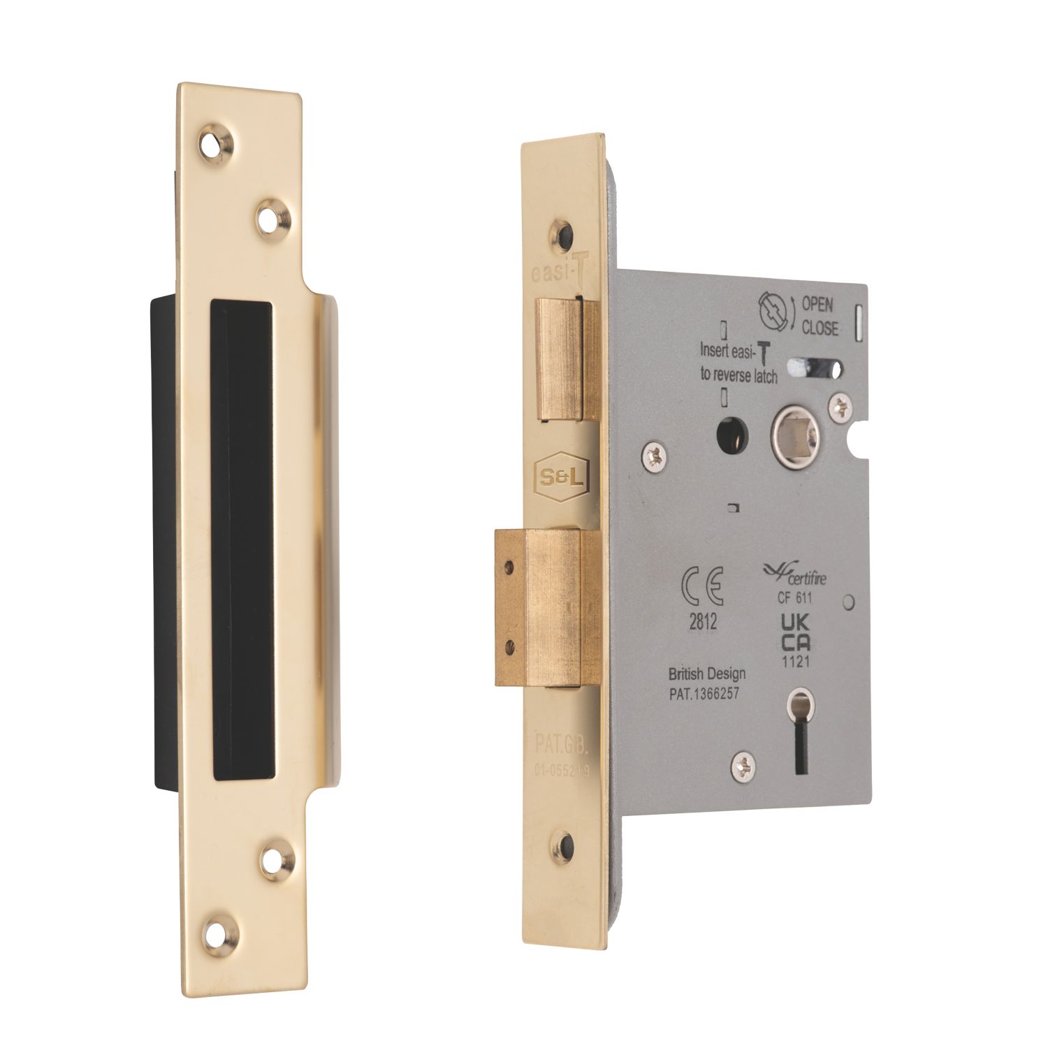 Smith & Locke Fire Rated 5 Lever Polished Brass Architectural Sash Lock 76mm Case - 57mm Backset (156PX)