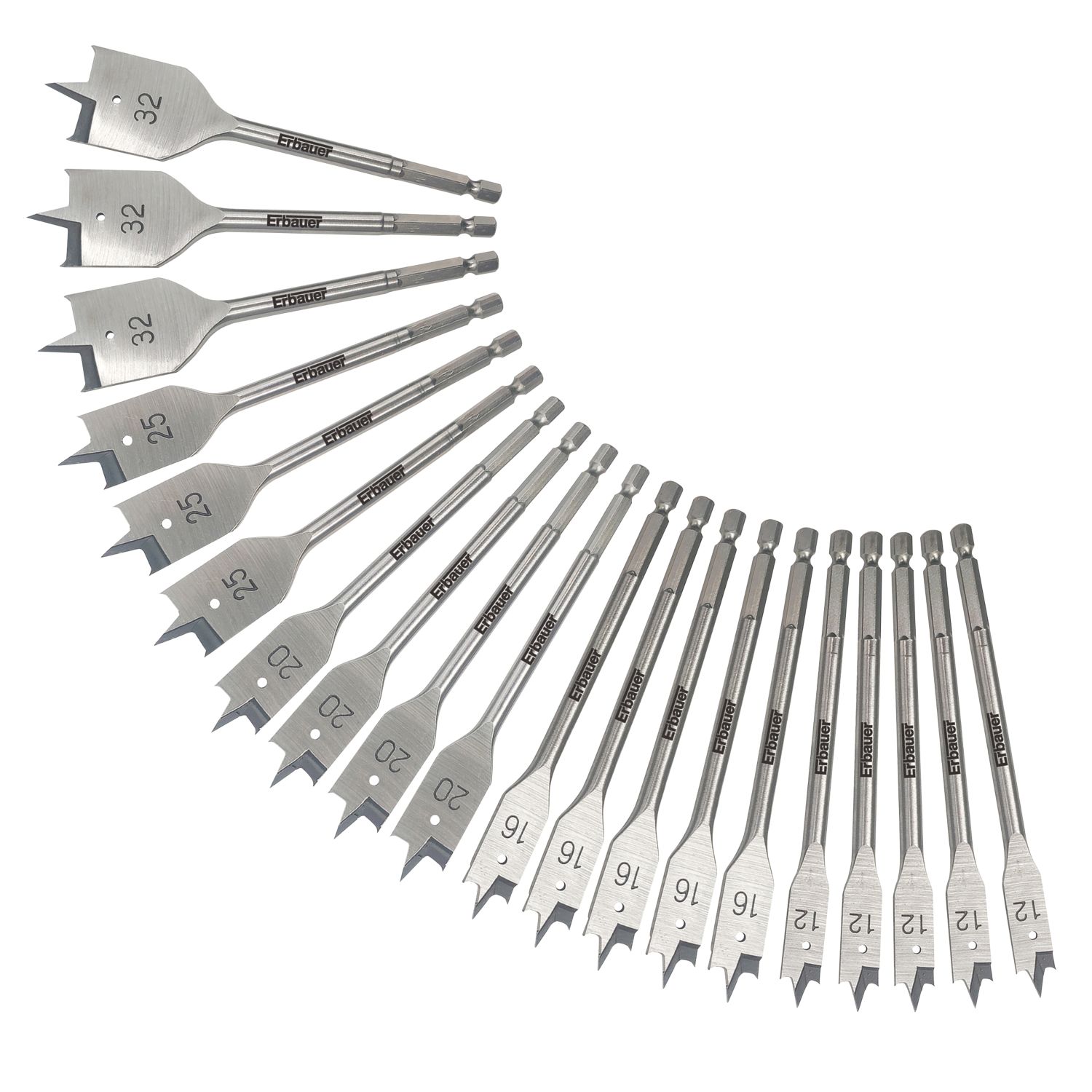 Erbauer Hex Shank Flat Wood Drill Bit Trade Pack 20 Pcs (159PH)