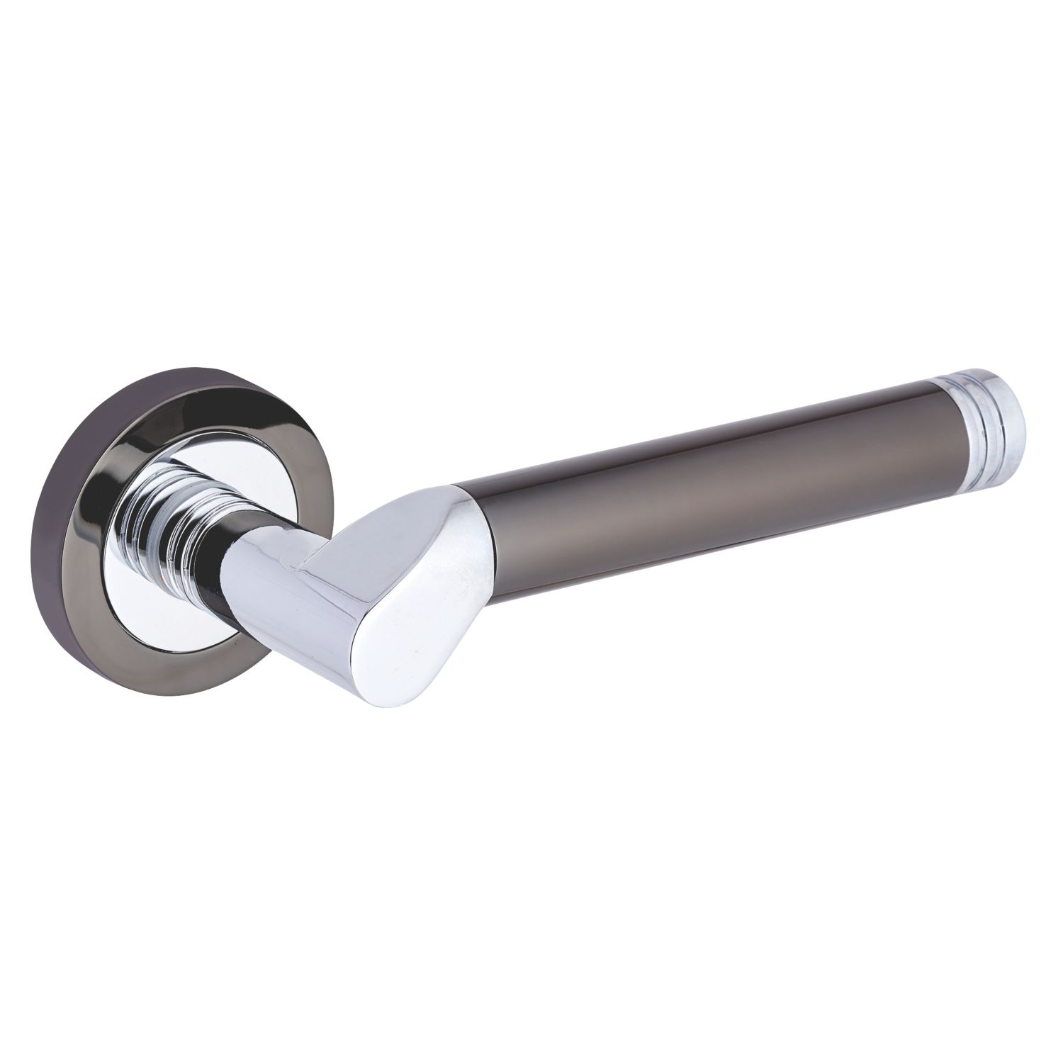 Smith & Locke Camber Fire Rated Lever on Rose Door Handles Pair Chrome / Black (161HY)