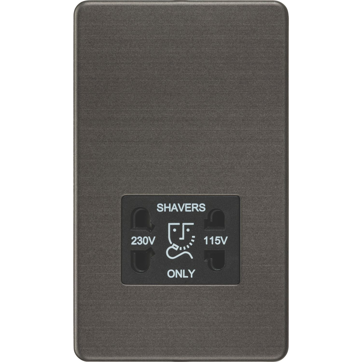 Knightsbridge 2-Gang Dual Voltage Shaver Socket 115 V / 230V Smoked Bronze with Black Inserts (161TY)