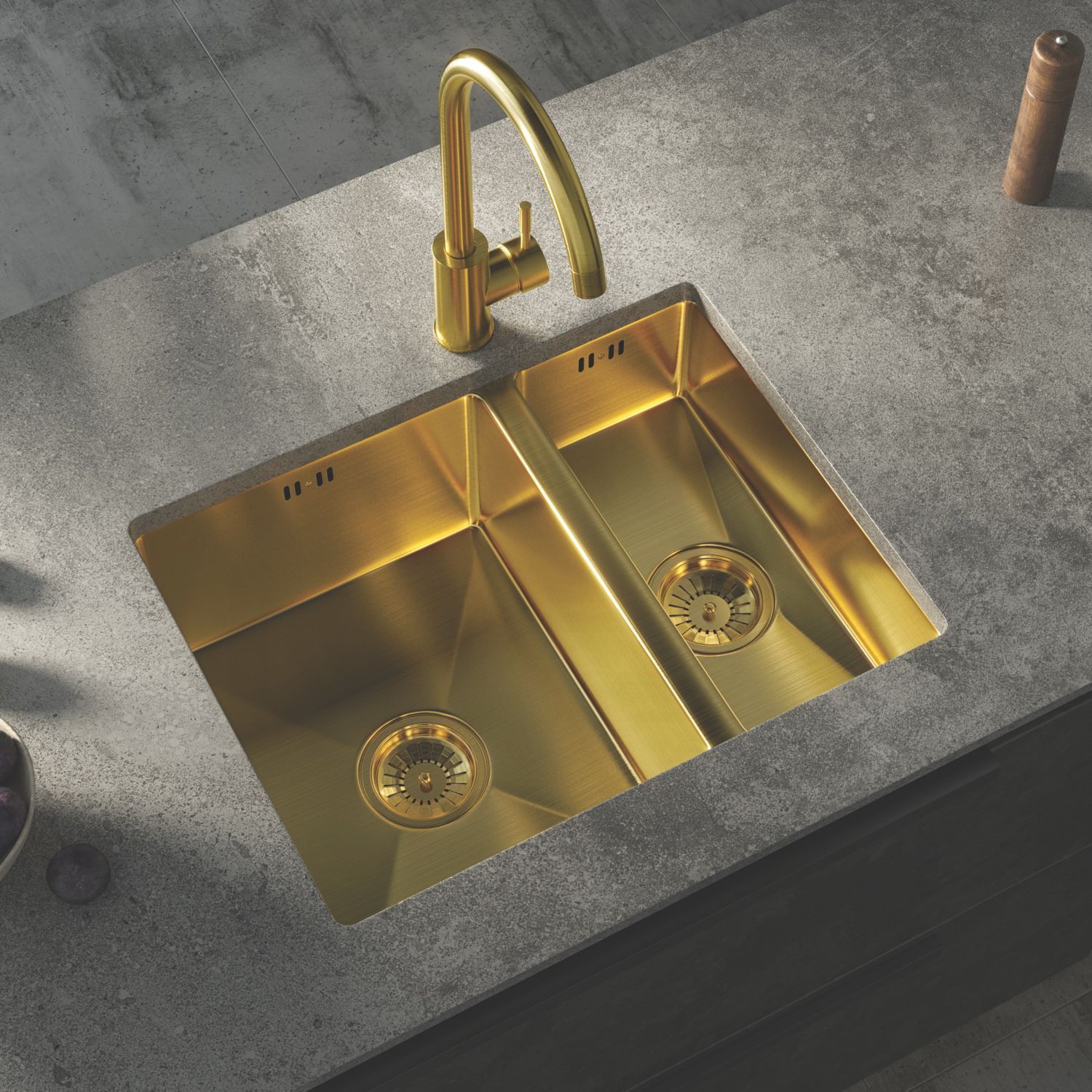 ETAL Elite 1.5 Bowl Stainless Steel Inset / Undermount Kitchen Sink Brushed Gold 555mm x 440mm (162JL)