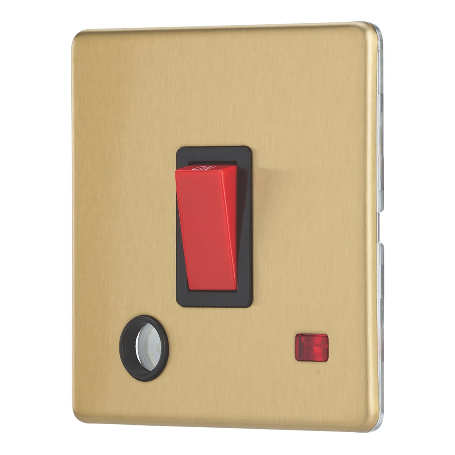 Contactum Lyric 32A 1-Gang DP Control Switch & Flex Outlet Brushed Brass with Neon with Black Inserts (162RP)