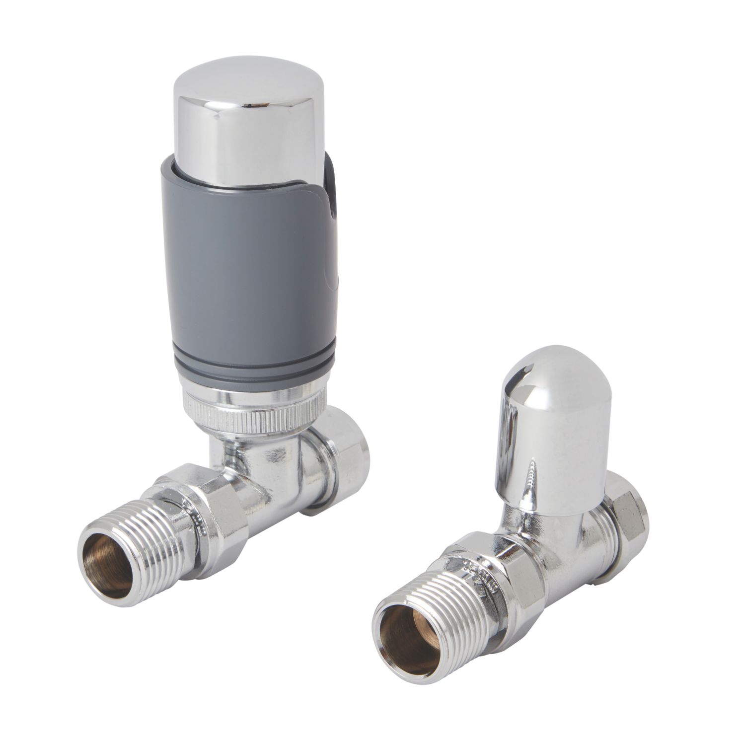 Flomasta 1/2" x 15mm Anthracite/Chrome Straight & L/S Modern Thermostatic Radiator Valve & Lockshield (164FW)