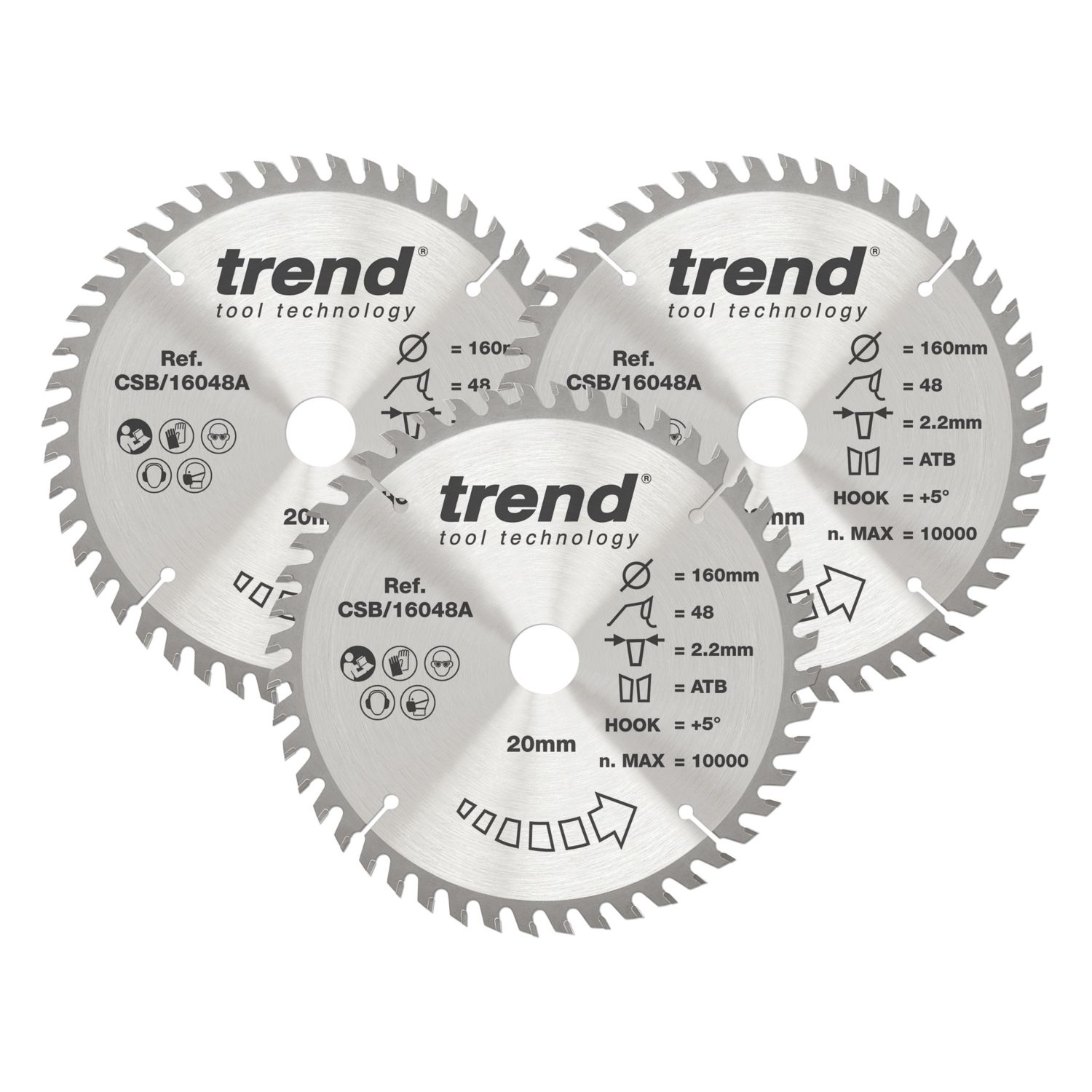 Trend CSB/160/3PK Wood TCT Circular Saw Blades 160mm x 20mm 48T 3 Pack (167HT)