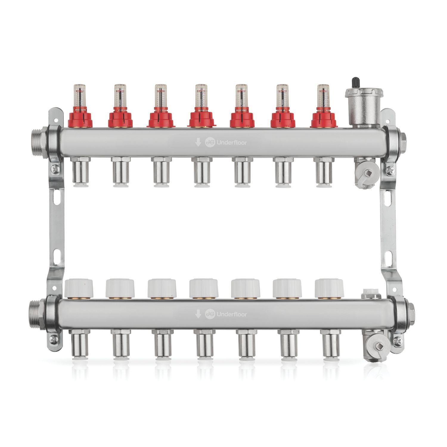 JG Underfloor 7 Port LowFit Heating Manifold Brushed Steel (167TY)