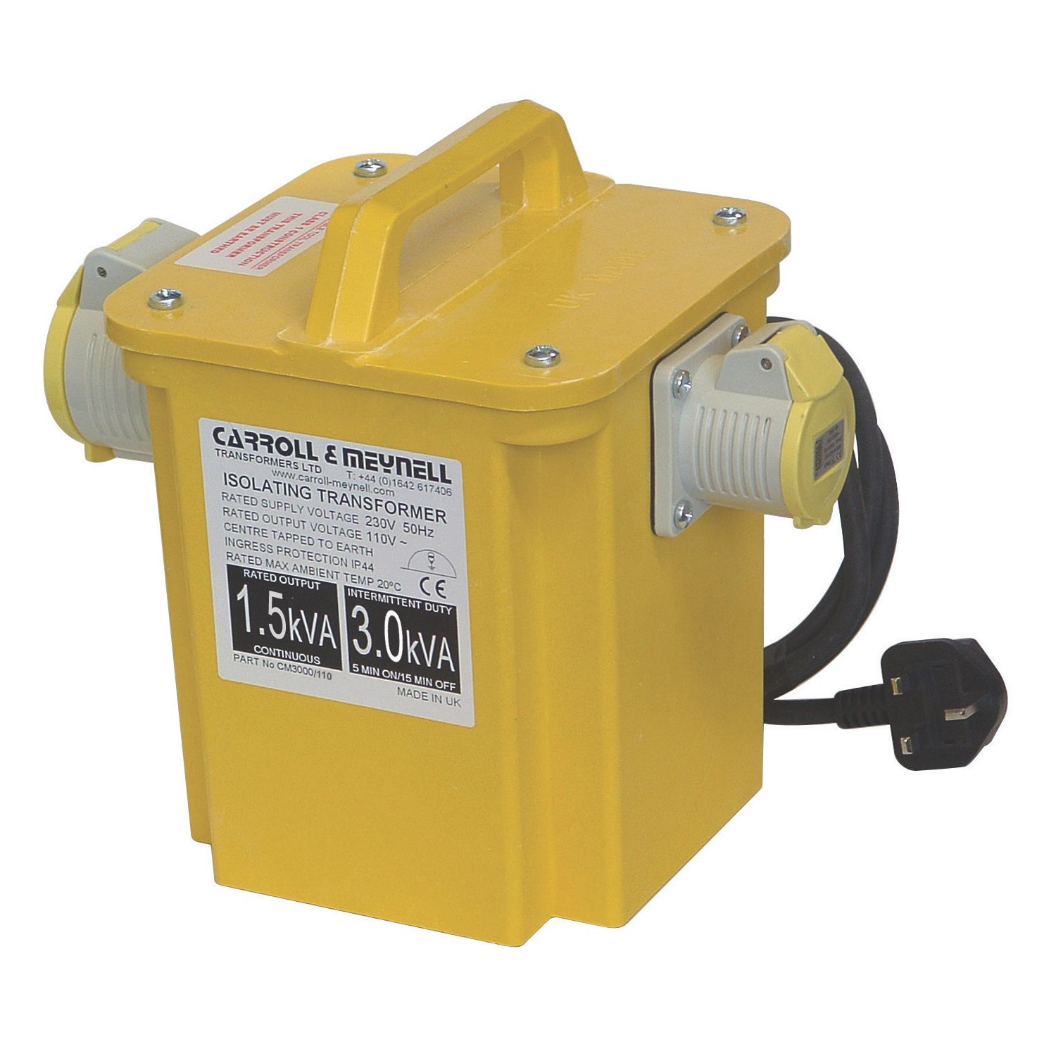 Carroll & Meynell 3000VA Intermittent Step-Down Isolation Transformer 230V/110V Yellow (17027)