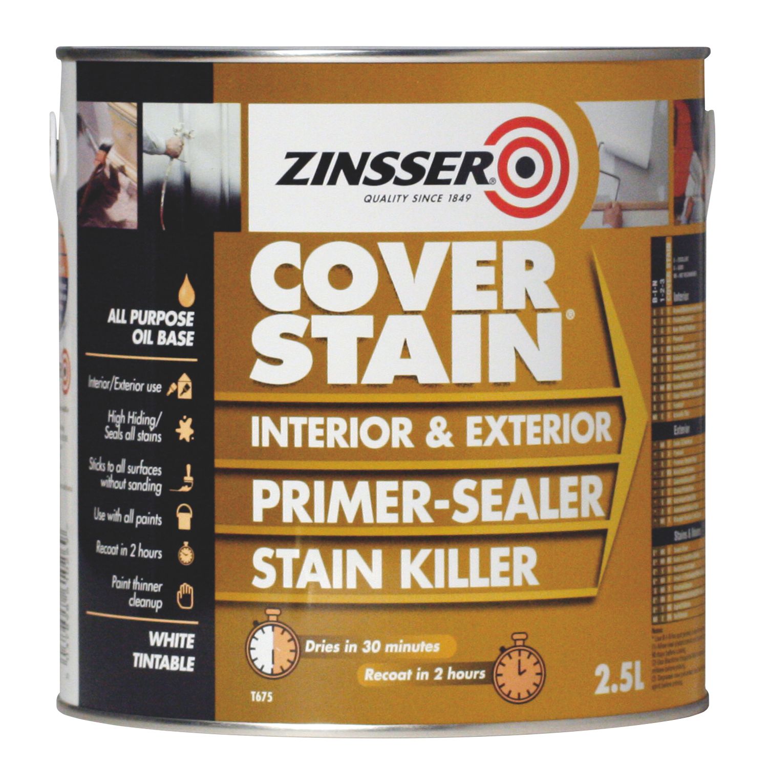 Zinsser 2.5Ltr White Matt Stain Block Wall Primer (17117)