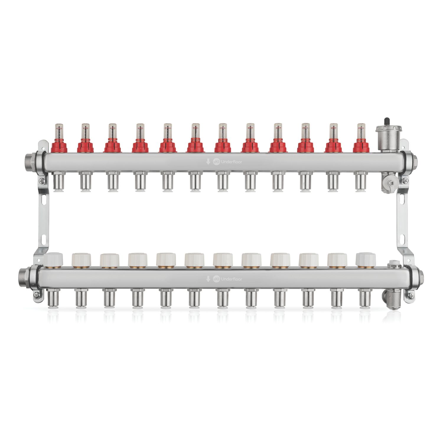 JG Underfloor 12 Port LowFit Heating Manifold Brushed Steel (171TY)