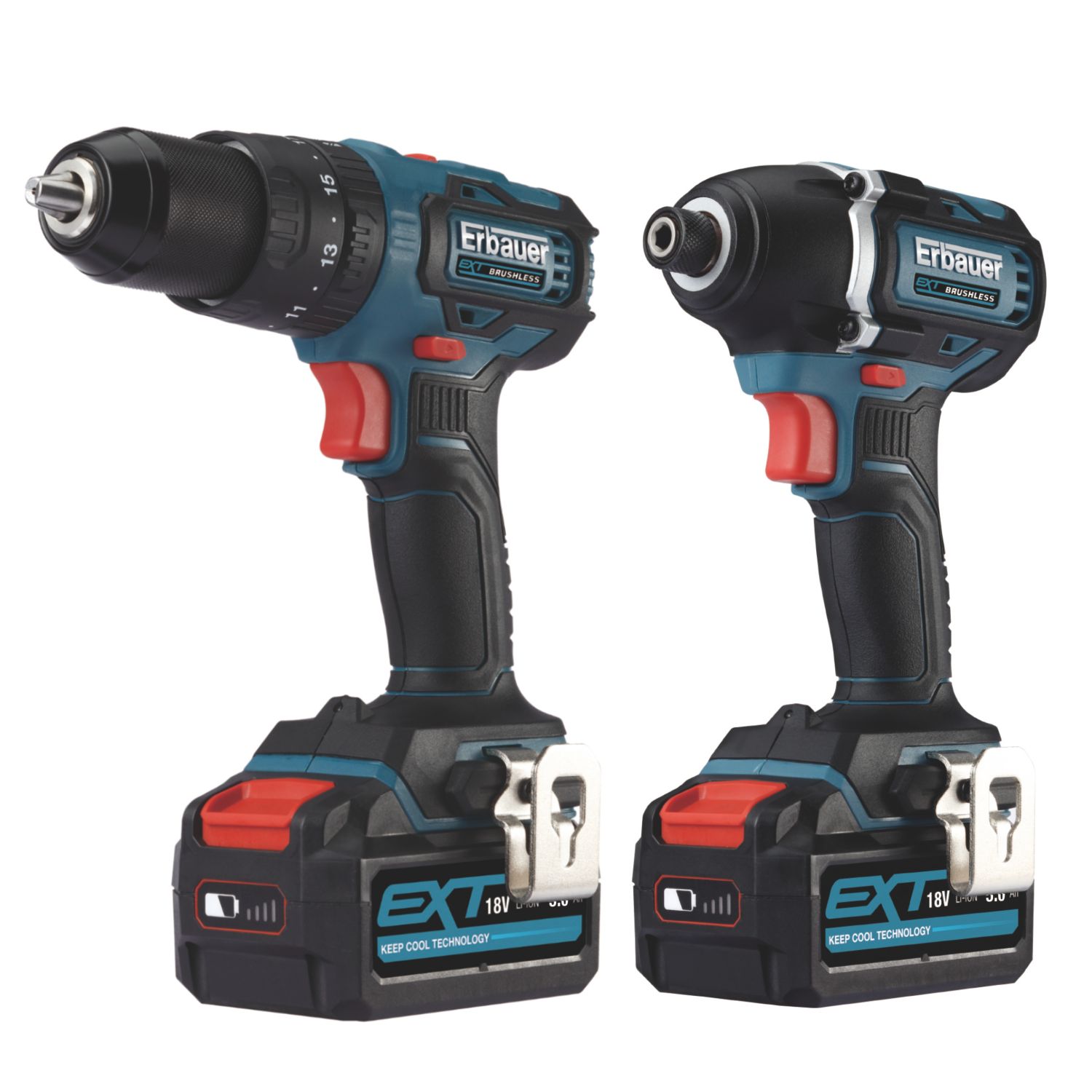 Erbauer ECD18-Li-2 / EID18-Li 18V 2 x 5.0Ah Li-Ion EXT Brushless Cordless Twin Pack (173XP)