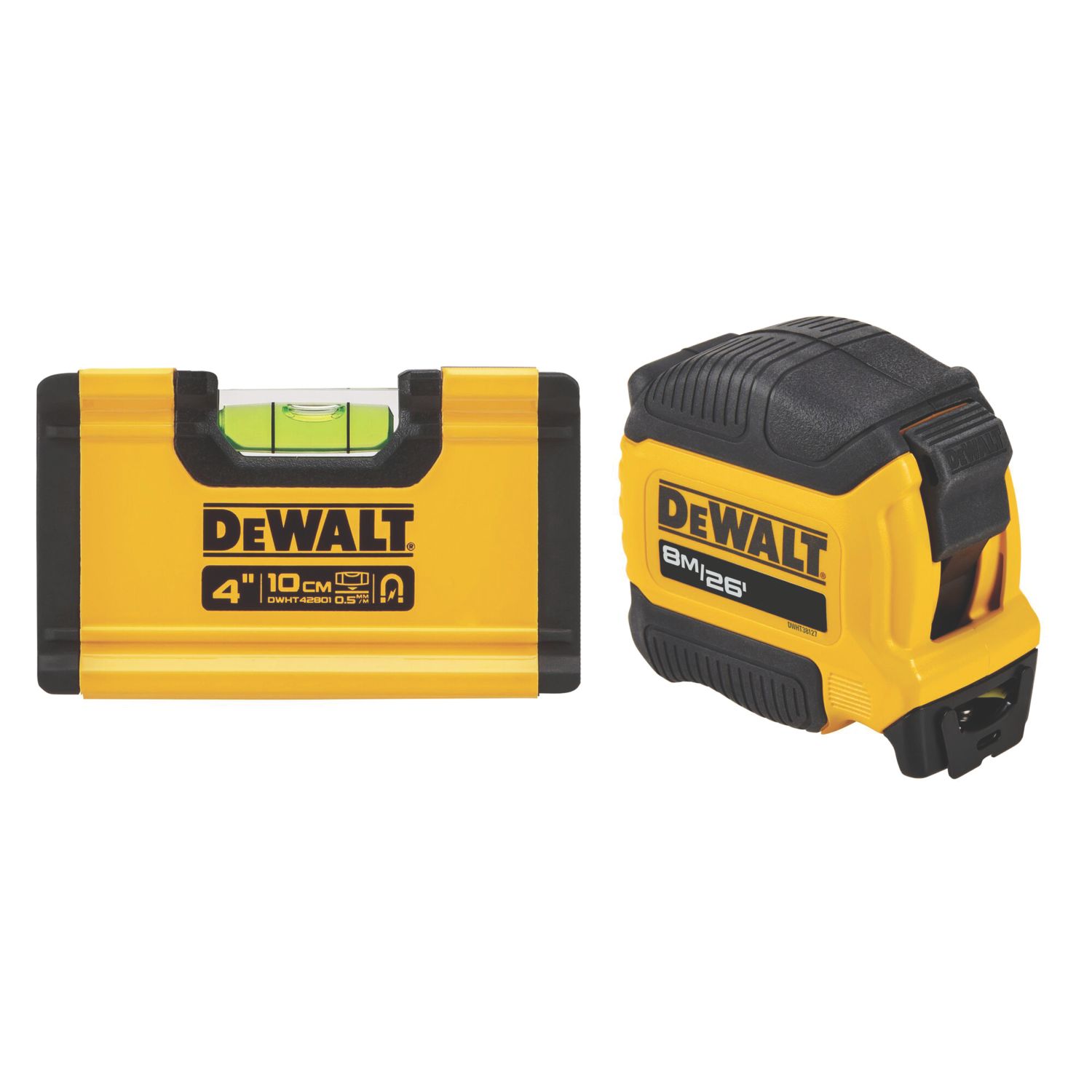 DEWALT DWHT99657-5 8m Tape Measure & Mini Spirit Level Set (174PM)