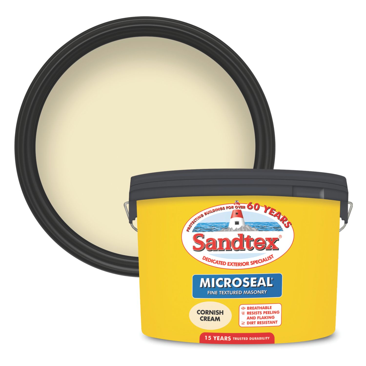 Sandtex 10Ltr Fine Textured Cornish Cream Masonry Paint (17660)
