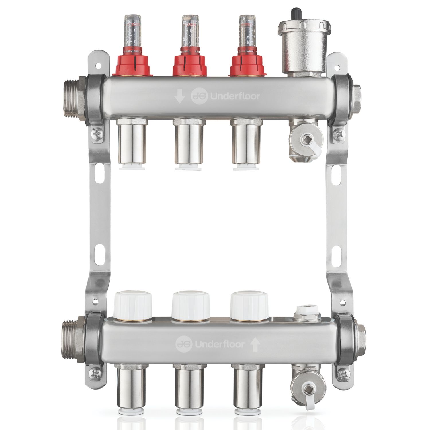 JG Underfloor 3 Port LowFit Heating Manifold Brushed Steel (178TY)