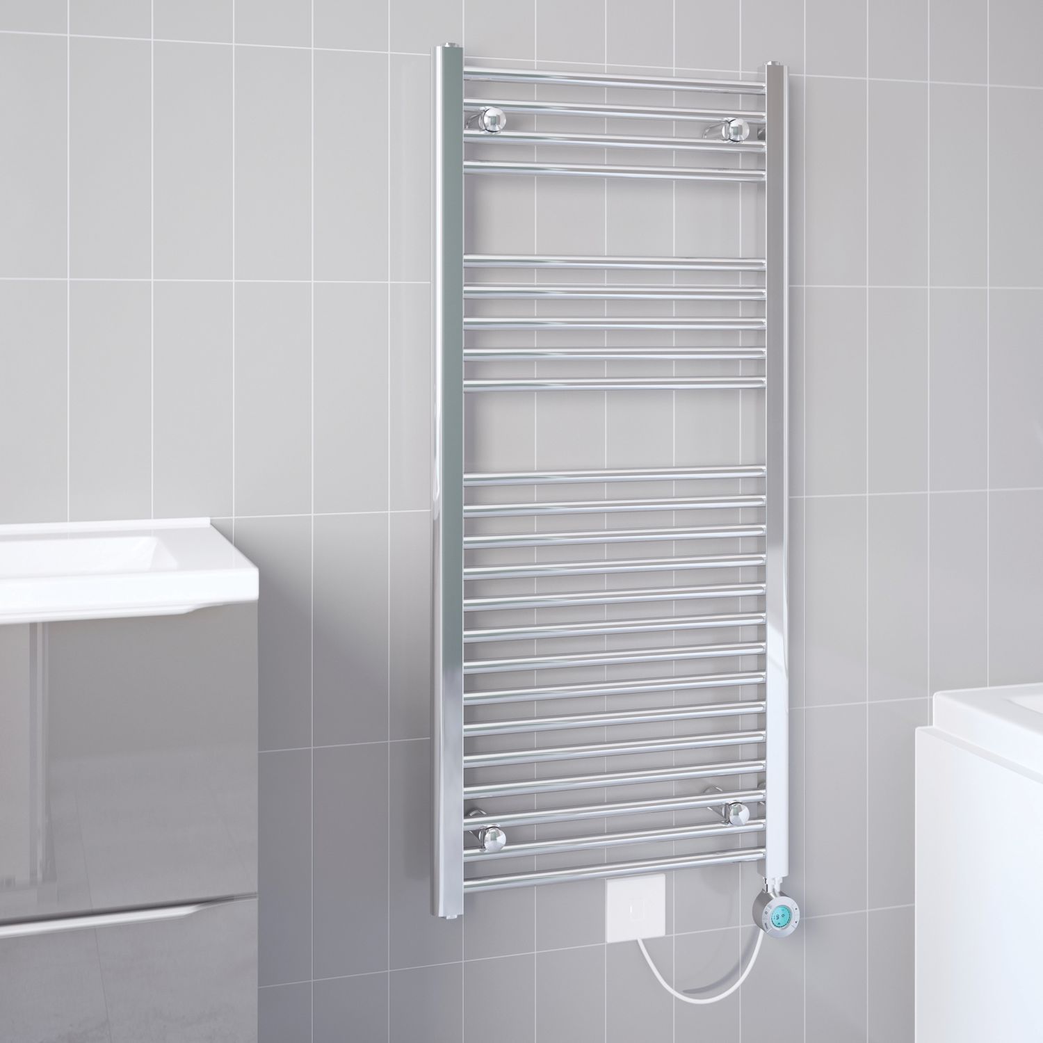 Flomasta 1100mm x 500mm 852BTU Chrome Flat Electric Towel Radiator (179HC)