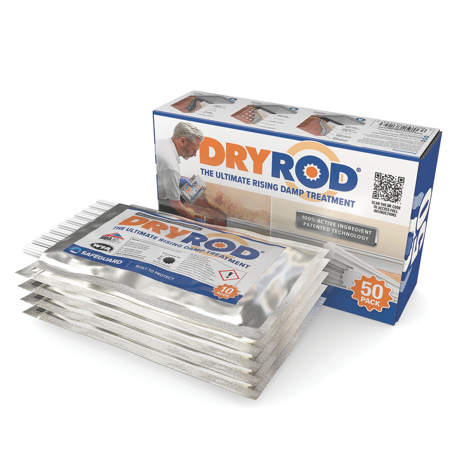Dryzone Dryrod Damp-Proofing Rods White 180mm x 12mm 50 Pack (180CN)
