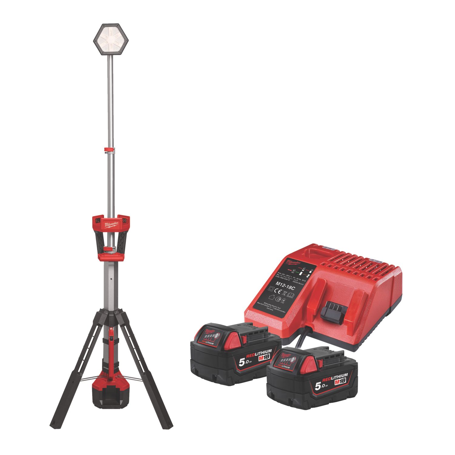 Milwaukee M18 SAL2-502B 2.2m 18V 2 x 5.0Ah Li-Ion RedLithium High Output Cordless Stand Light (181GE)