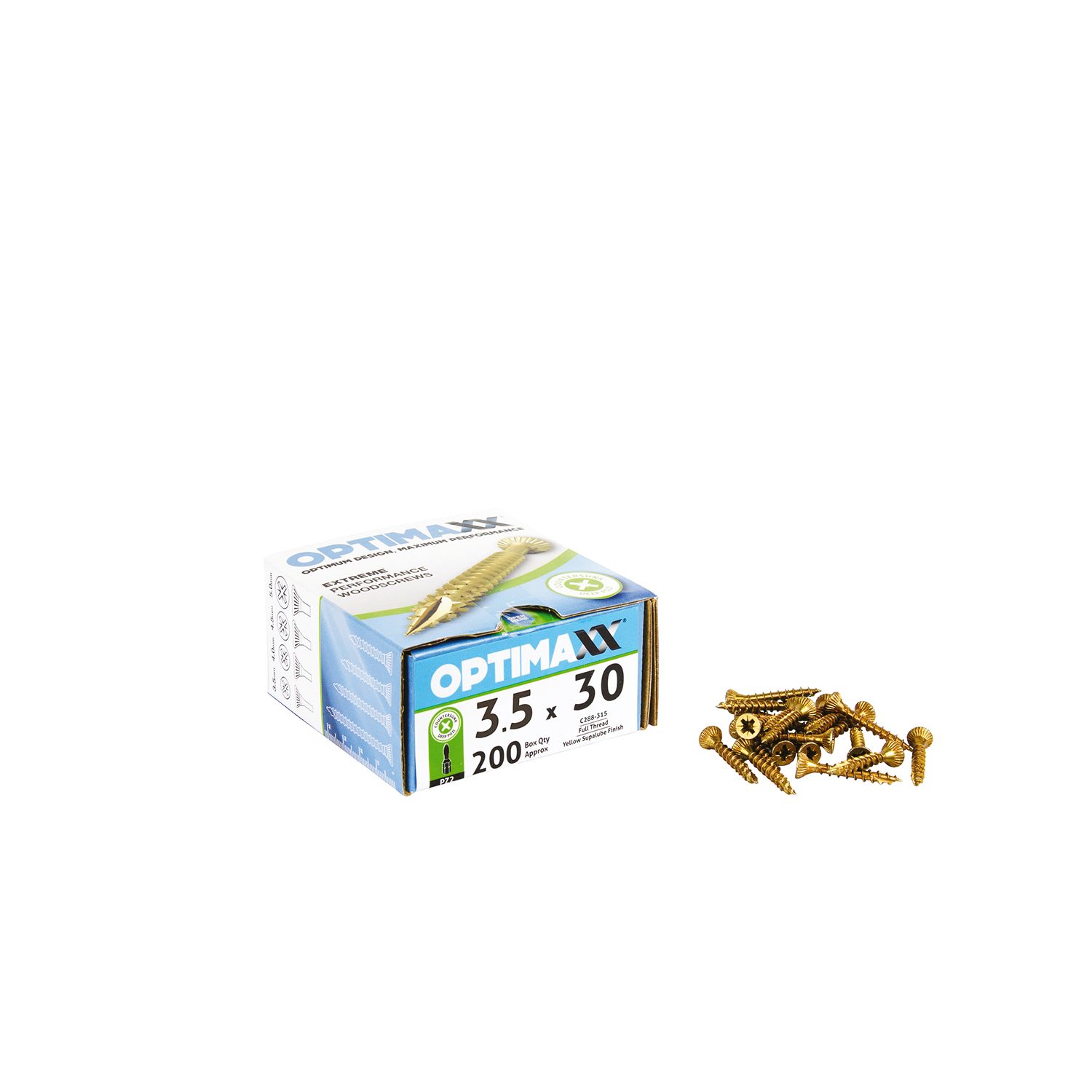 Optimaxx PZ Countersunk Wood Screws 3.5mm x 30mm 200 Pack (181TY)