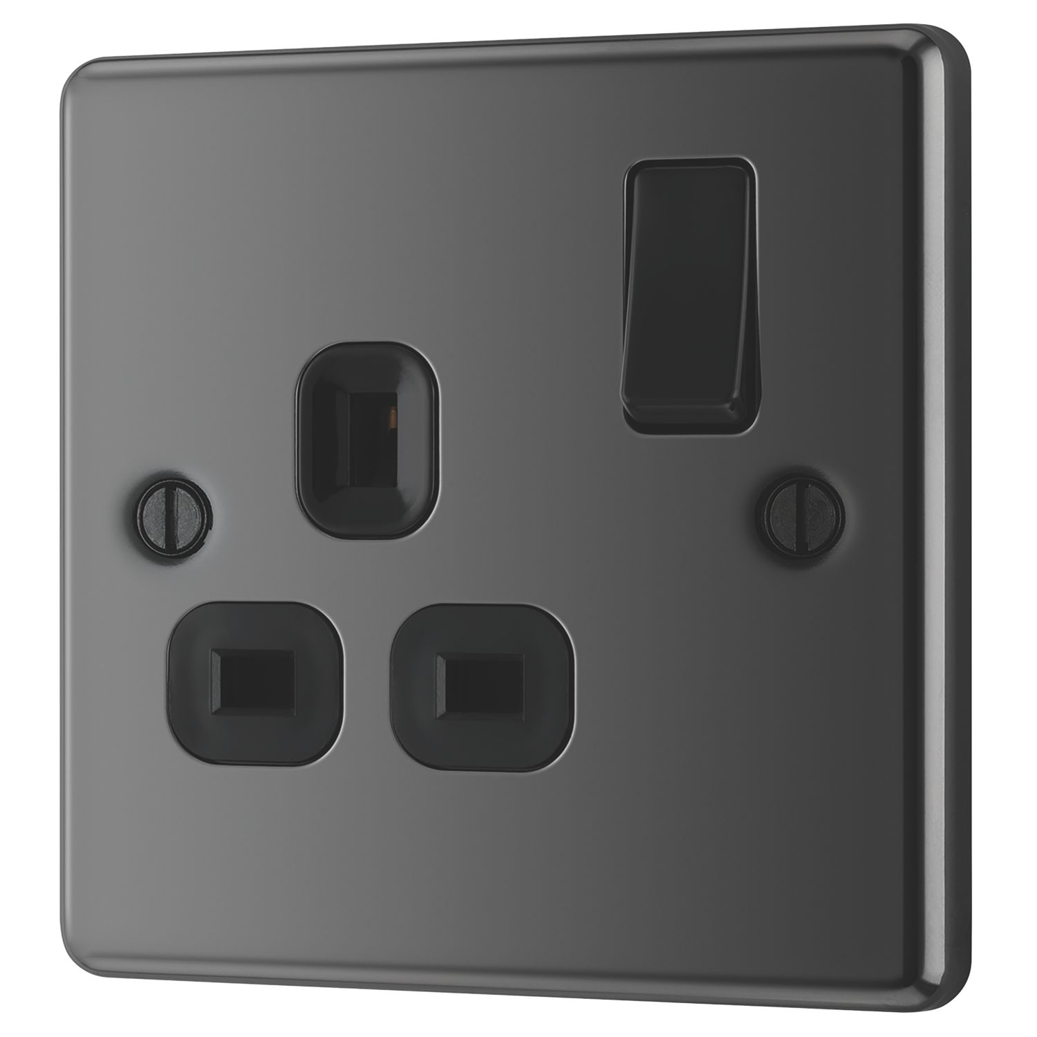 LAP 13A 1-Gang SP Switched Plug Socket Black Nickel with Black Inserts (1832C)