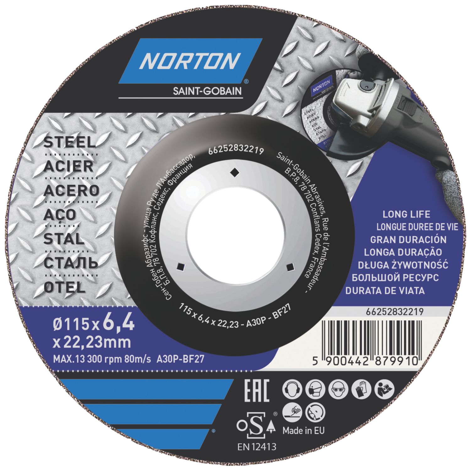 Norton Metal Grinding Disc 115mm (4 1/2") x 22.23mm (1832V)