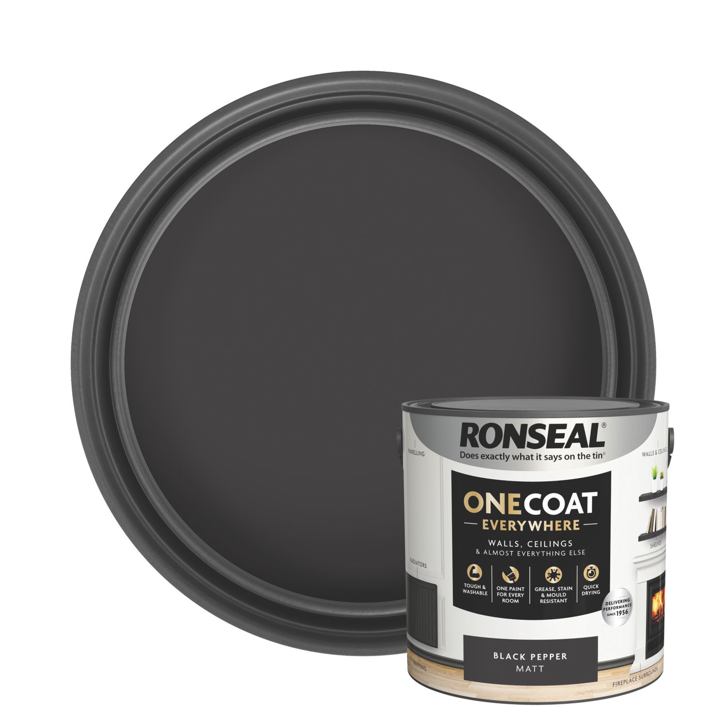 Ronseal 2.5Ltr Black Pepper Matt Emulsion Multi Surface Paint (183CE)
