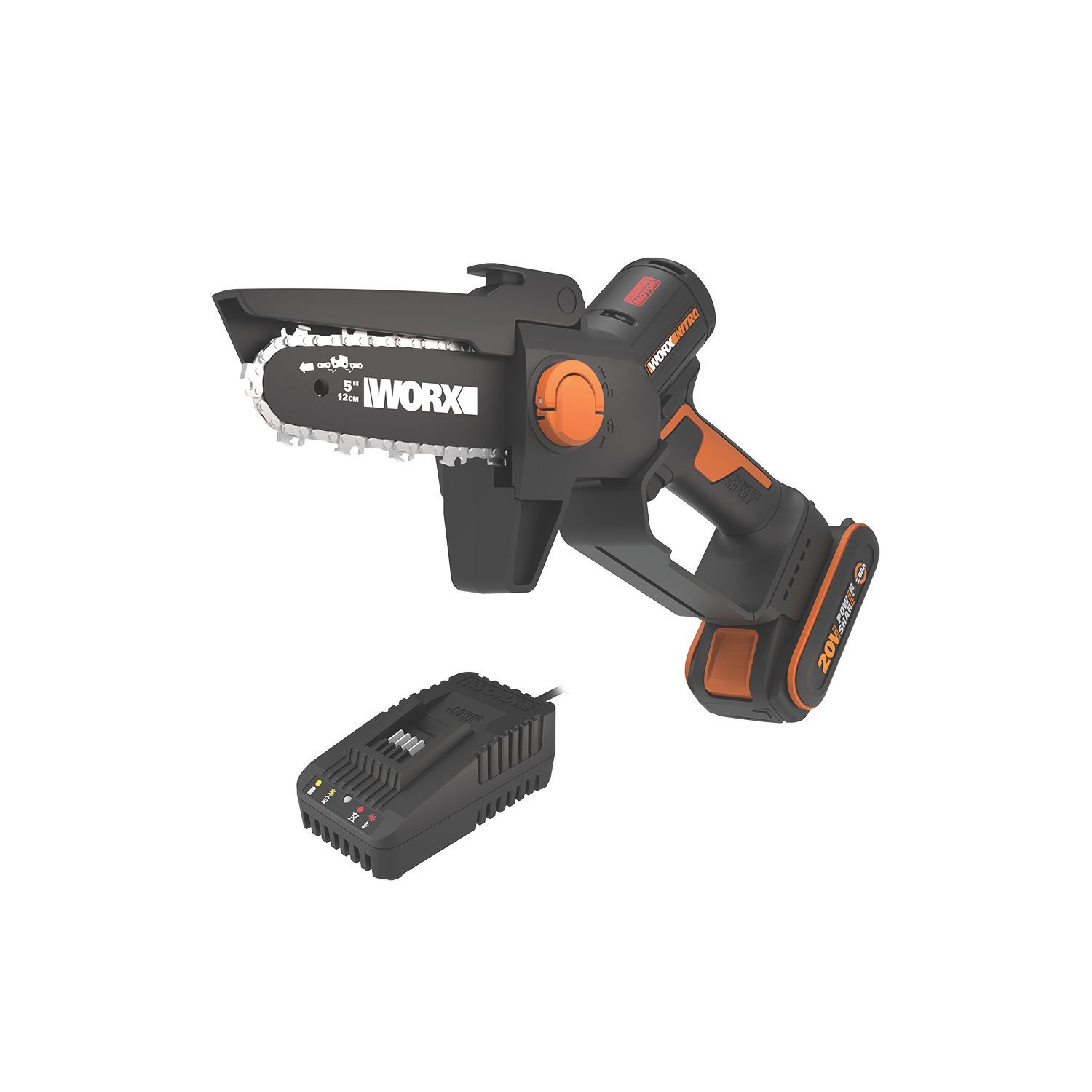 Worx WG325E 20V 1 x 2.0Ah Lithium PowerShare Brushless Cordless 12cm Pruning Chainsaw (186HA)